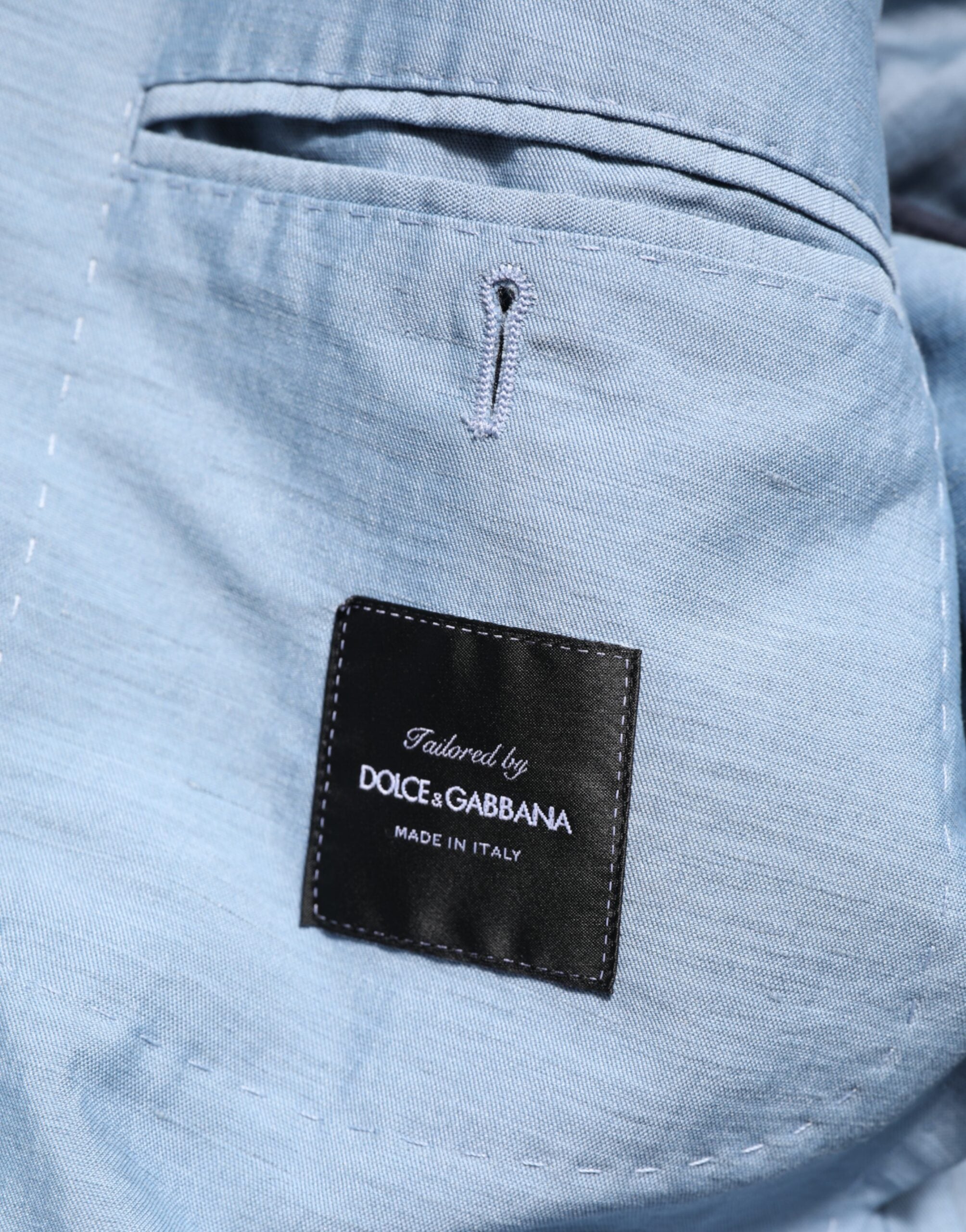 Dolce & Gabbana Light Blue Linen Double-Breasted Men's Jacket Blazer