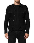 Dolce & Gabbana Schwarze Baumwoll-Denim-Stretchjacke mit Knopfleiste