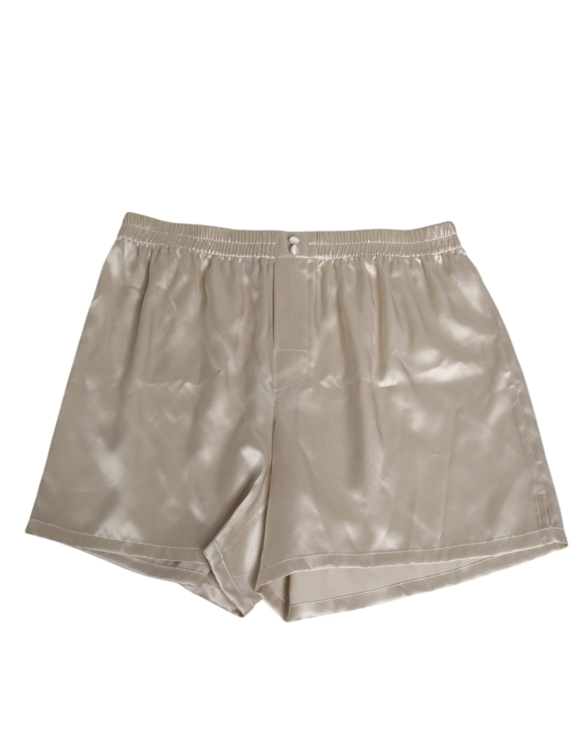 Dolce & Gabbana Beige Silk Satin Elastic Men's Boxer Short Swimwear