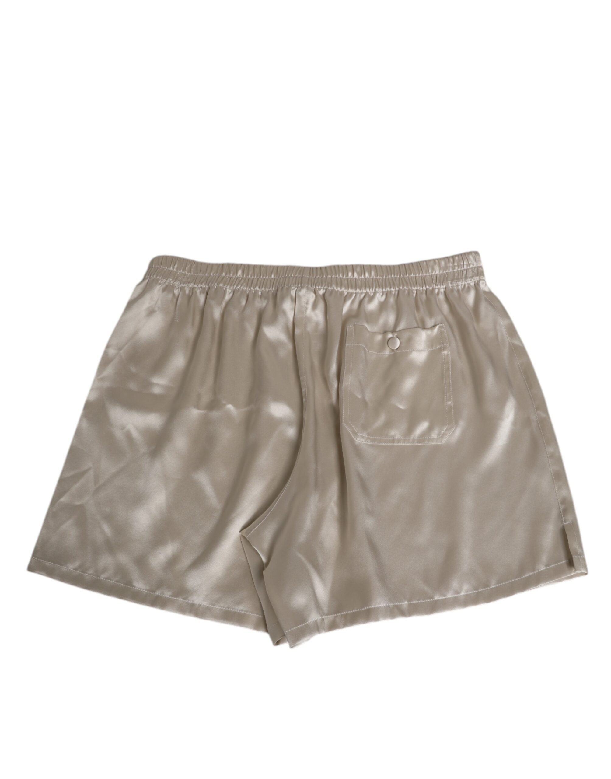 Dolce & Gabbana Beige Silk Satin Elastic Men's Boxer Short Swimwear