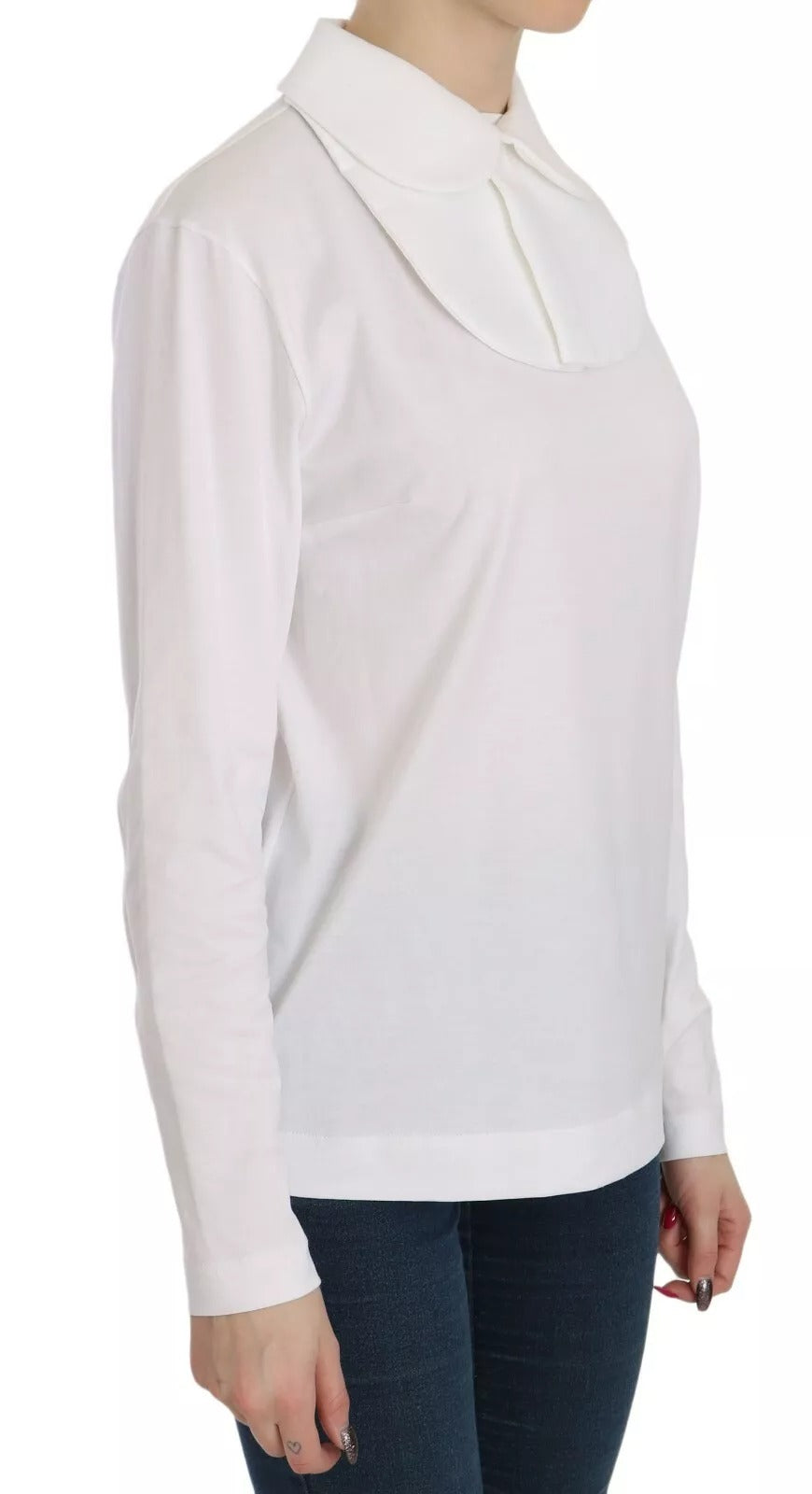 Dolce & Gabbana White long-sleeved cotton collared blouse