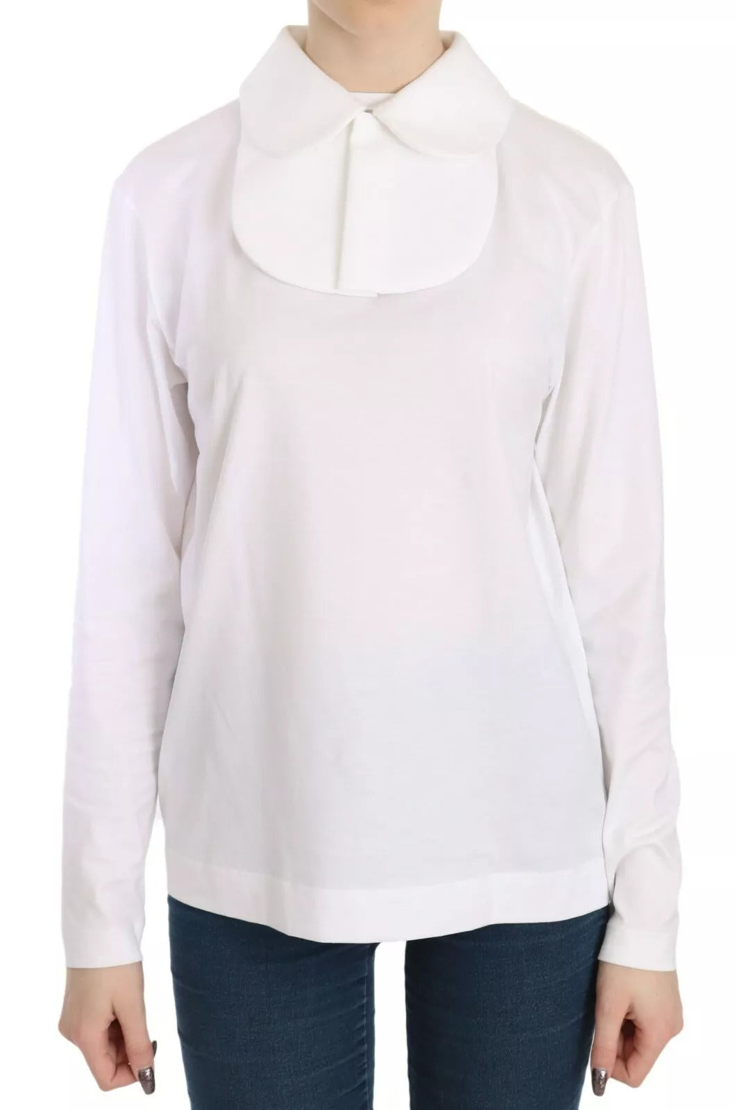 Dolce & Gabbana White long-sleeved cotton collared blouse