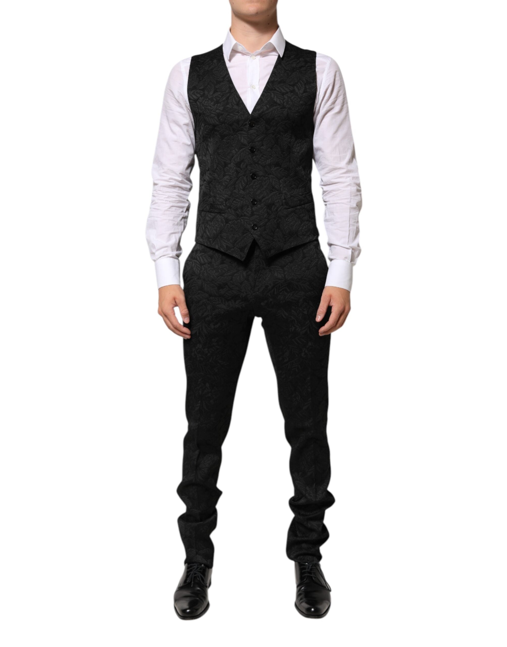 Dolce & Gabbana Black 3-piece Brocade Jacquard MARTINI Suit
