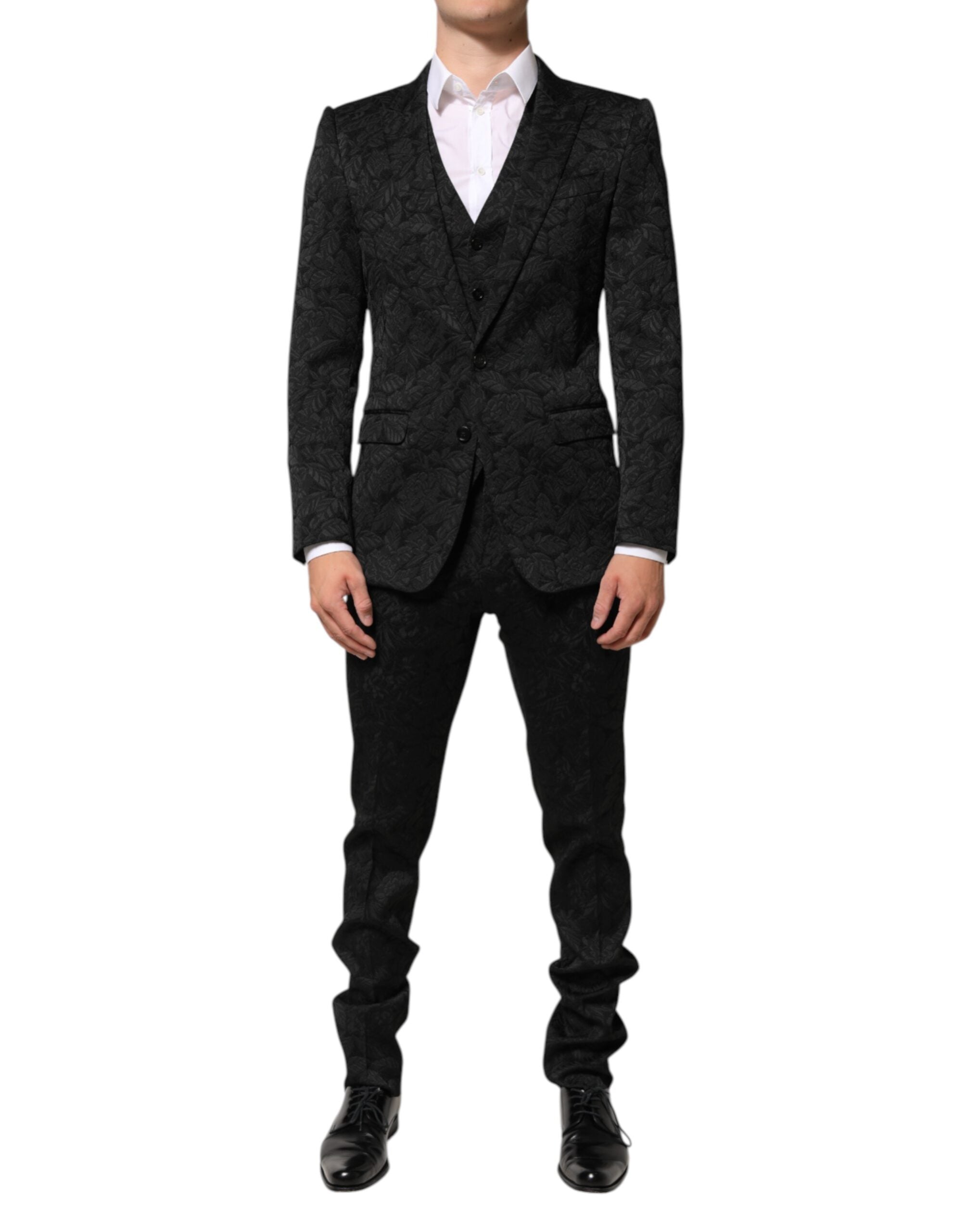 Dolce & Gabbana Black 3-piece Brocade Jacquard MARTINI Suit