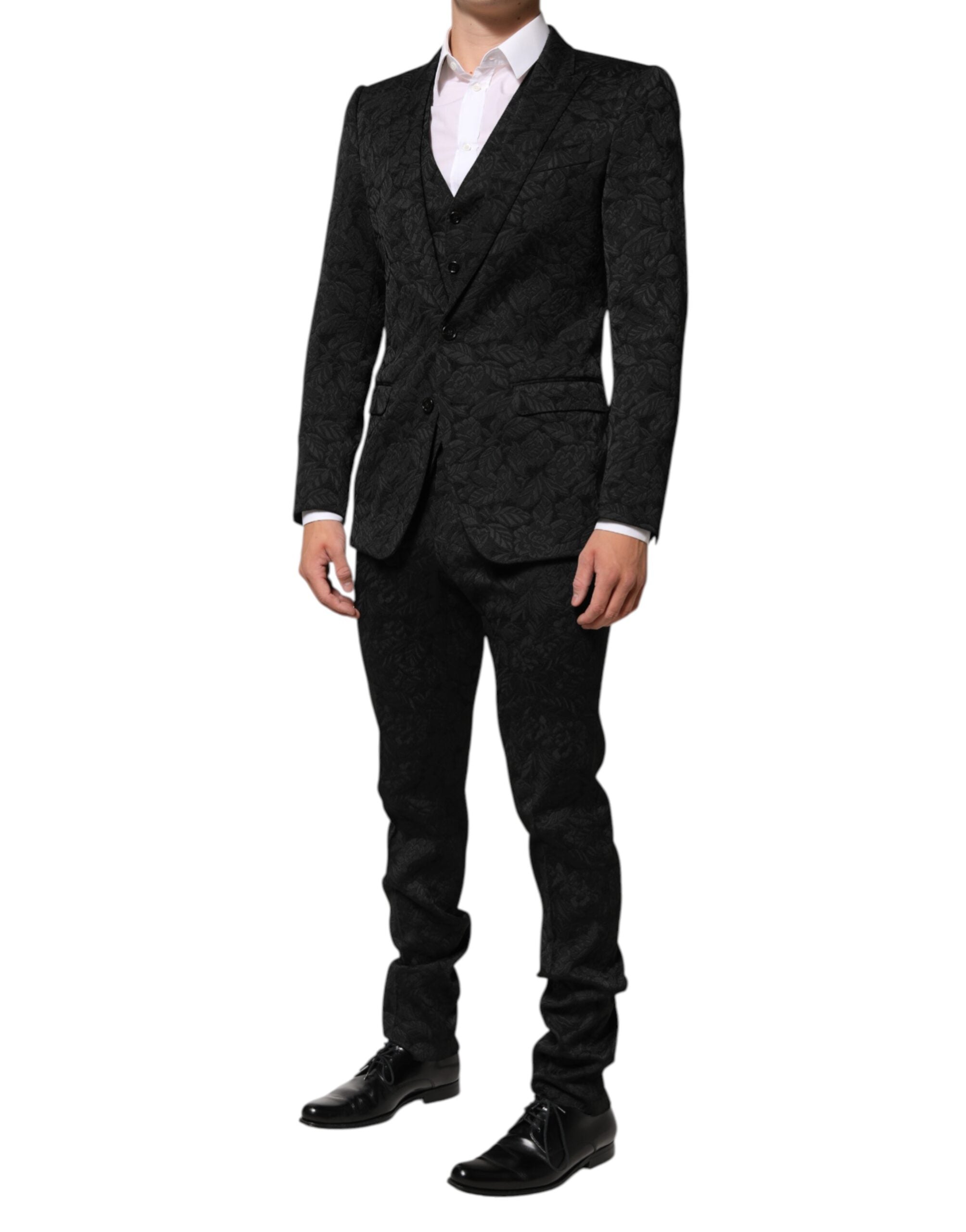 Dolce & Gabbana Black 3-piece Brocade Jacquard MARTINI Suit
