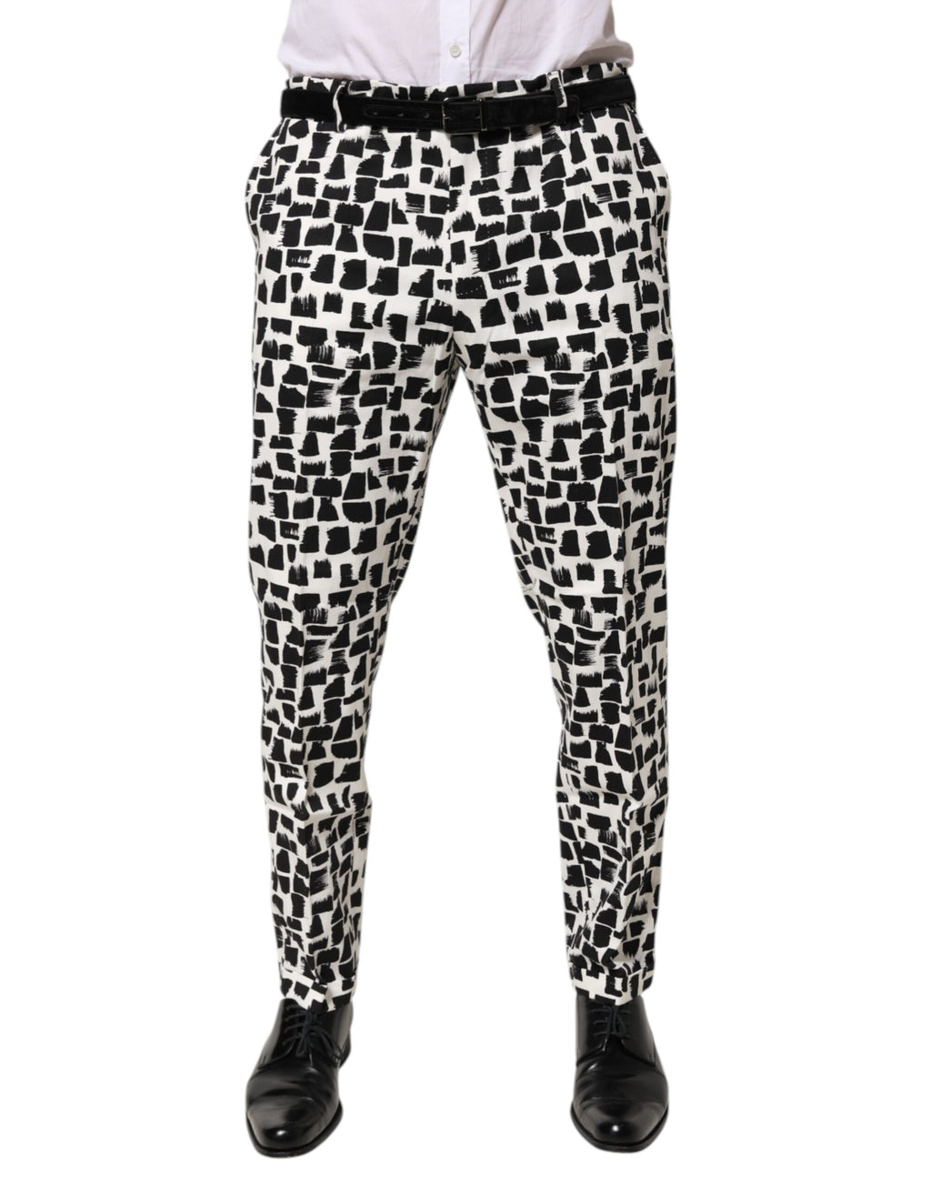 Dolce & Gabbana Black and White Abstract Print Cotton Blend Trousers