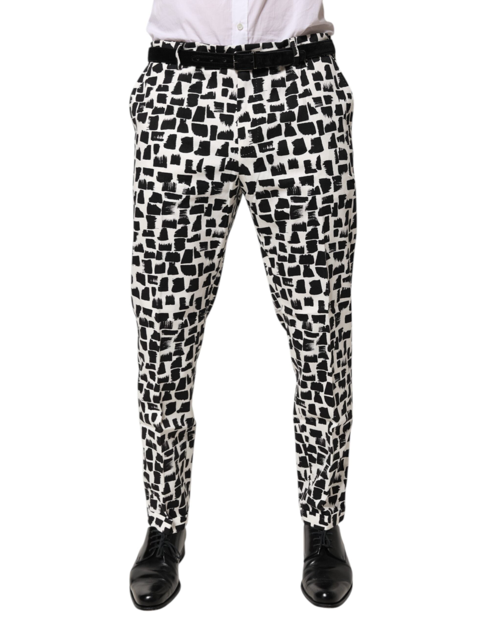 Dolce & Gabbana Black and White Abstract Print Cotton Blend Trousers