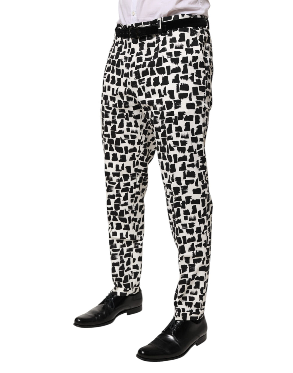 Dolce & Gabbana Black and White Abstract Print Cotton Blend Trousers