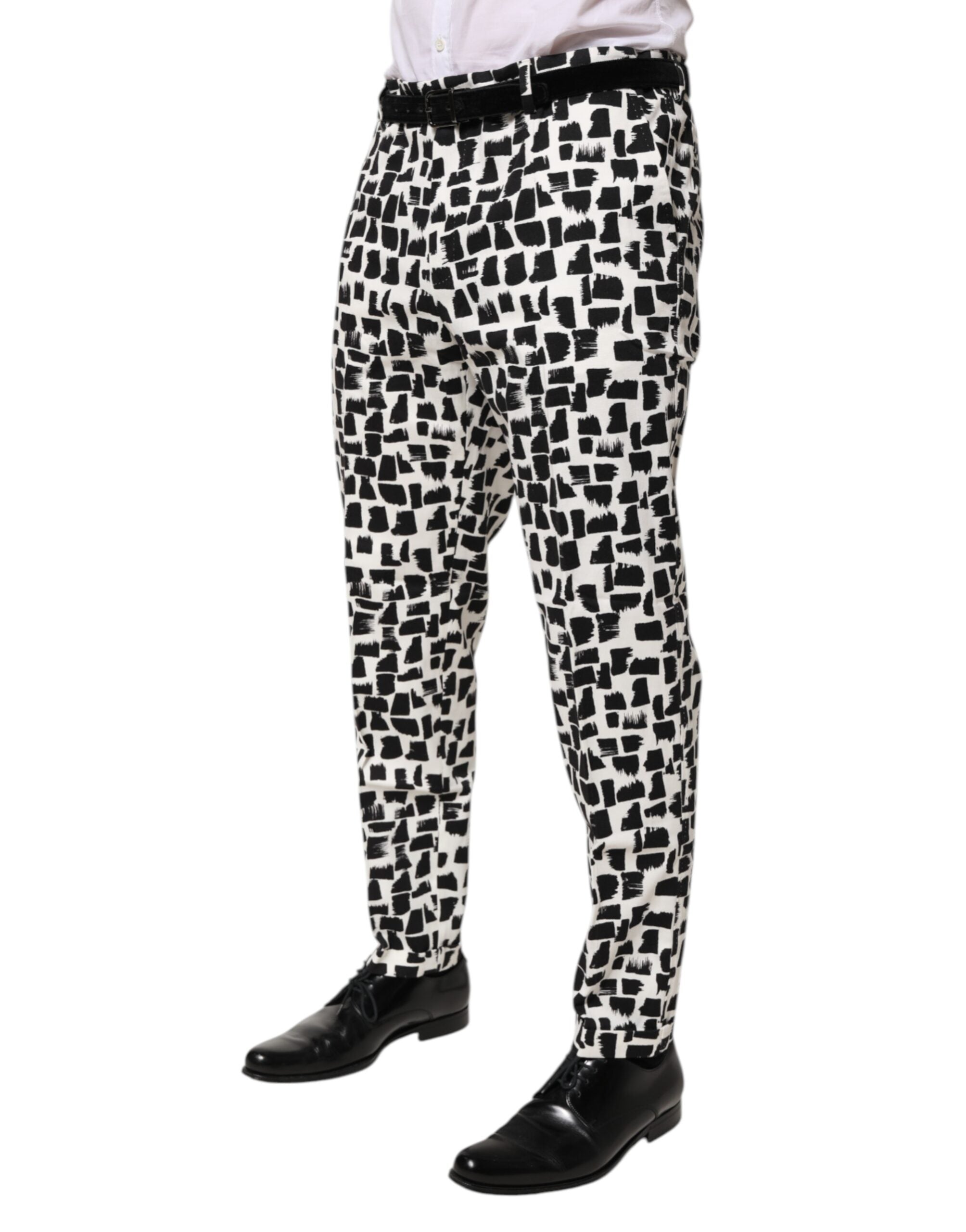 Dolce & Gabbana Black and White Abstract Print Cotton Blend Trousers
