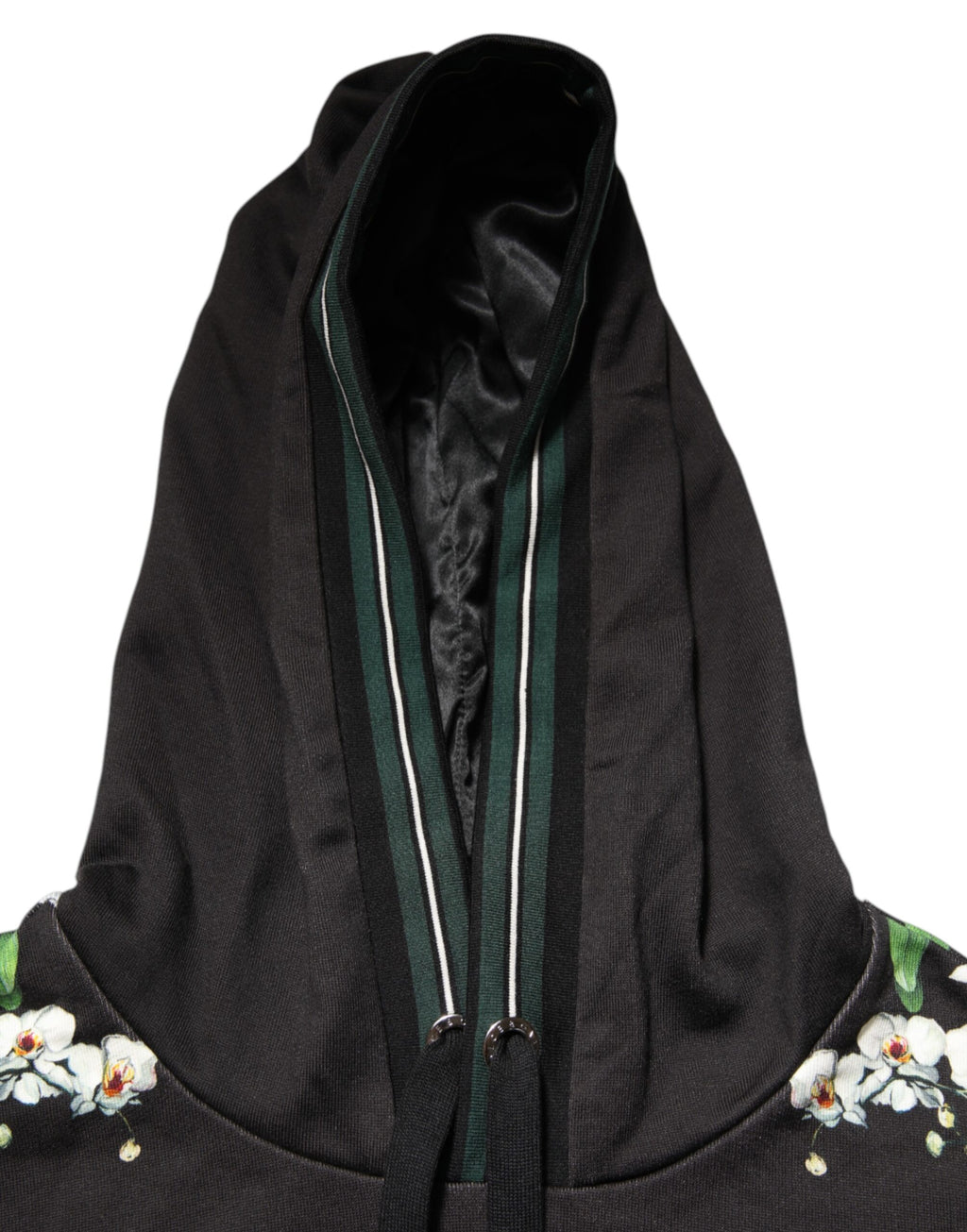 Dolce & Gabbana KING Kapuzenpullover mit Blumenkrone und schwarzer Orchidee