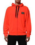 Dolce & Gabbana Roter fluoreszierender Polyester-Logo-Patch-Kapuzenpullover