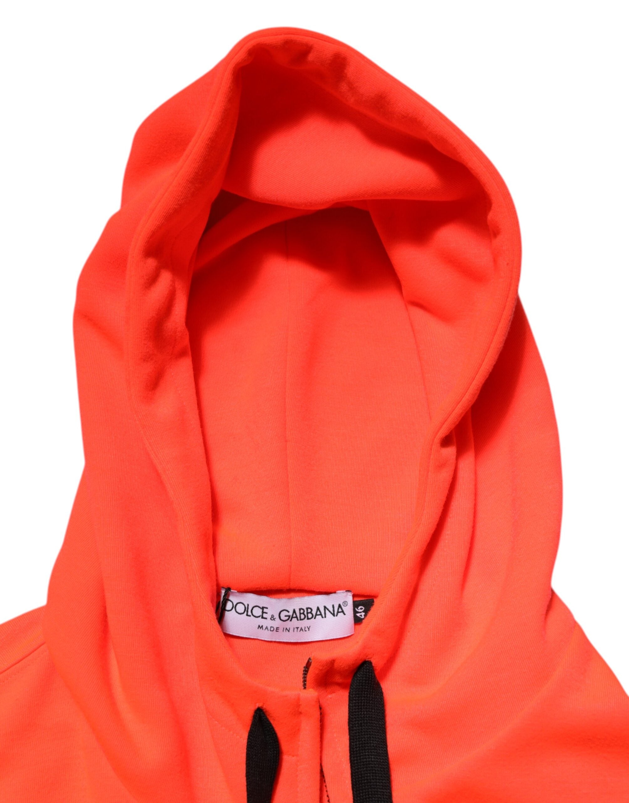Dolce & Gabbana Roter fluoreszierender Polyester-Logo-Patch-Kapuzenpullover