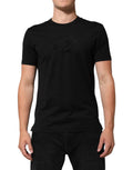 Dolce & Gabbana Schwarzes T-Shirt aus Baumwollsamt mit Logodruck für Männer
