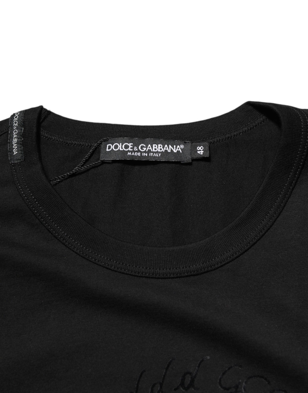 Dolce & Gabbana Schwarzes T-Shirt aus Baumwollsamt mit Logodruck für Männer