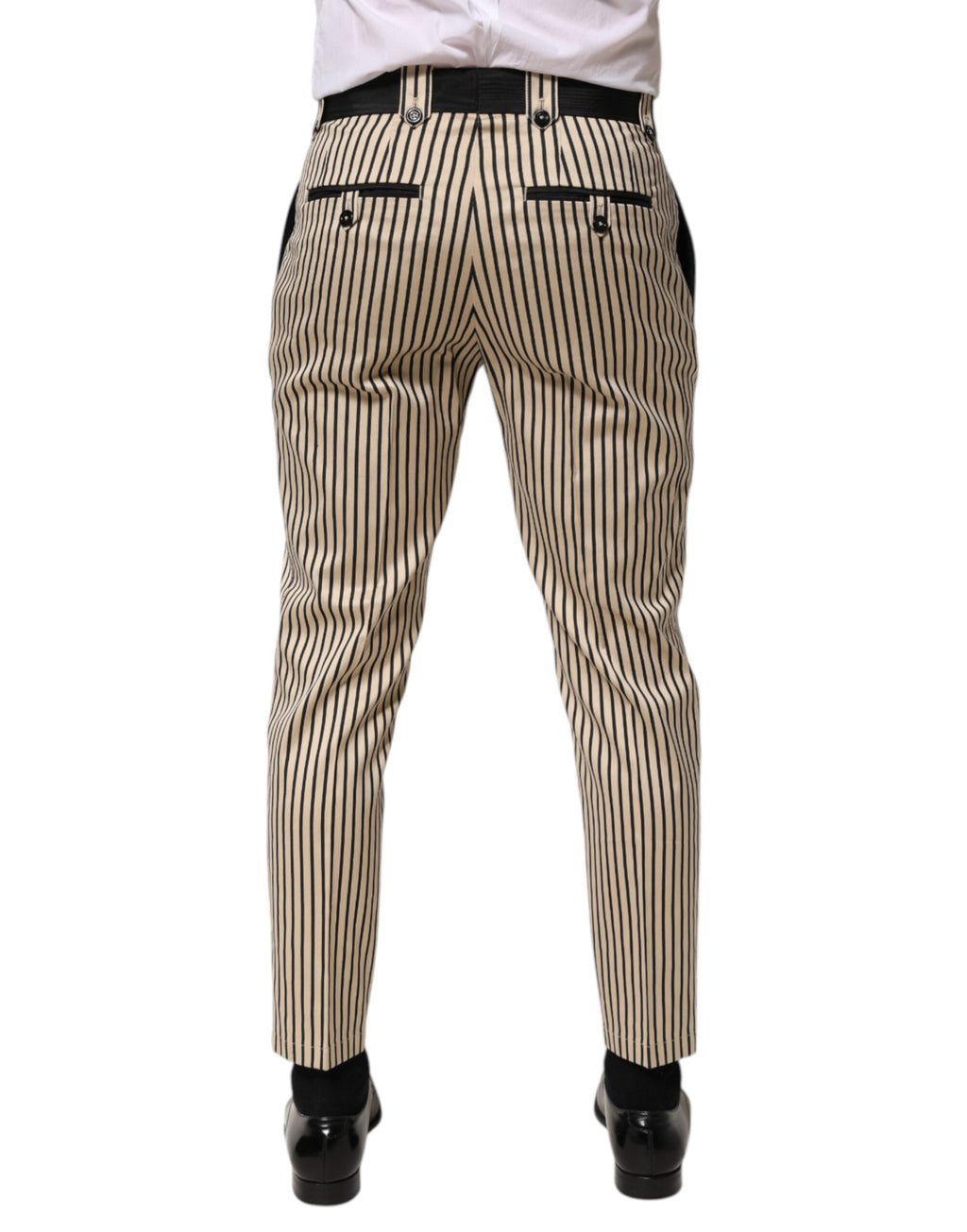 Dolce & Gabbana Beige Black Striped Slim Fit Cotton Trousers