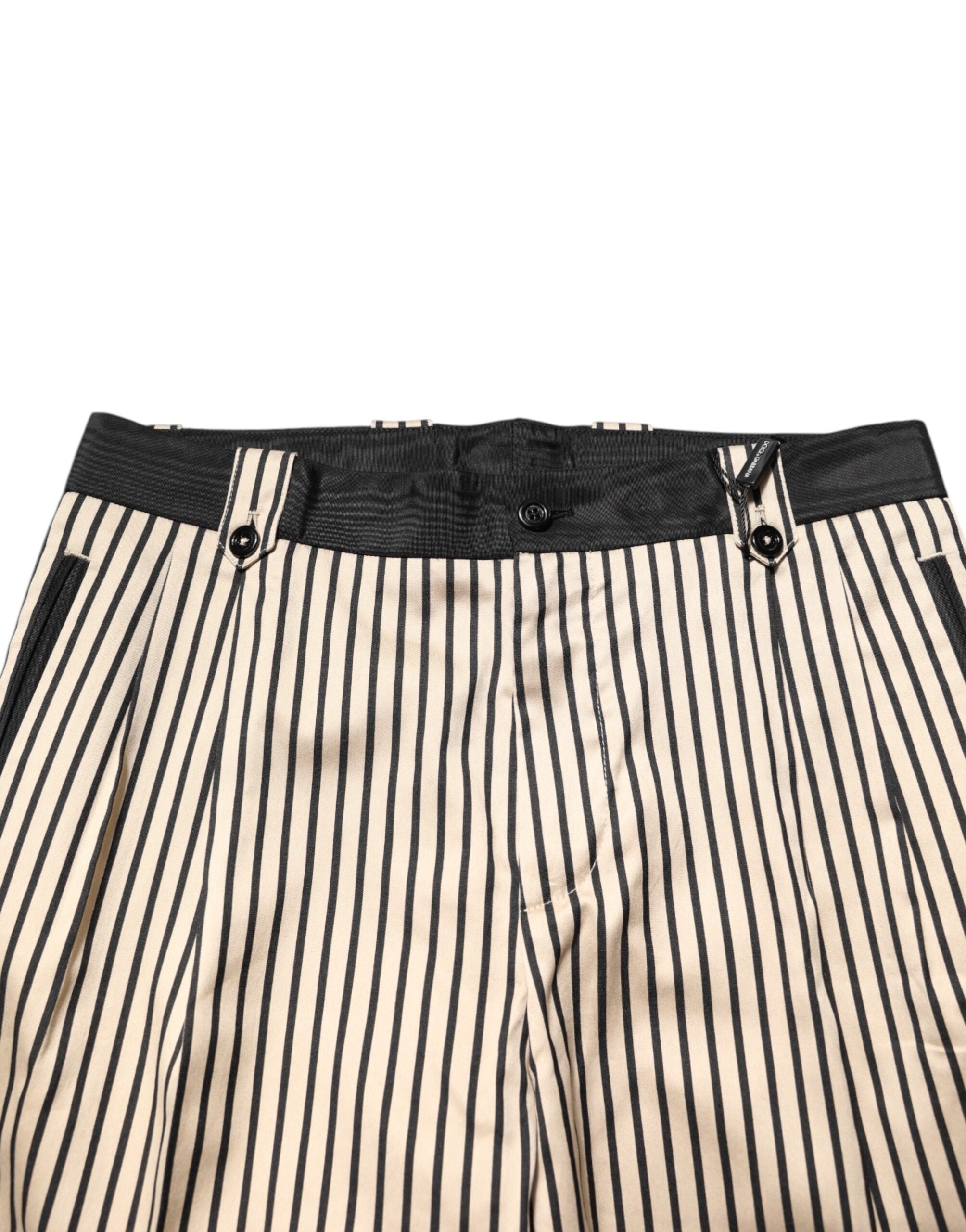 Dolce & Gabbana Beige Black Striped Slim Fit Cotton Trousers