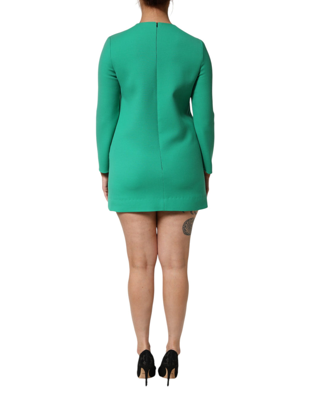 Dolce & Gabbana Green Long-Sleeved Viscose-Acetate Mini Dress