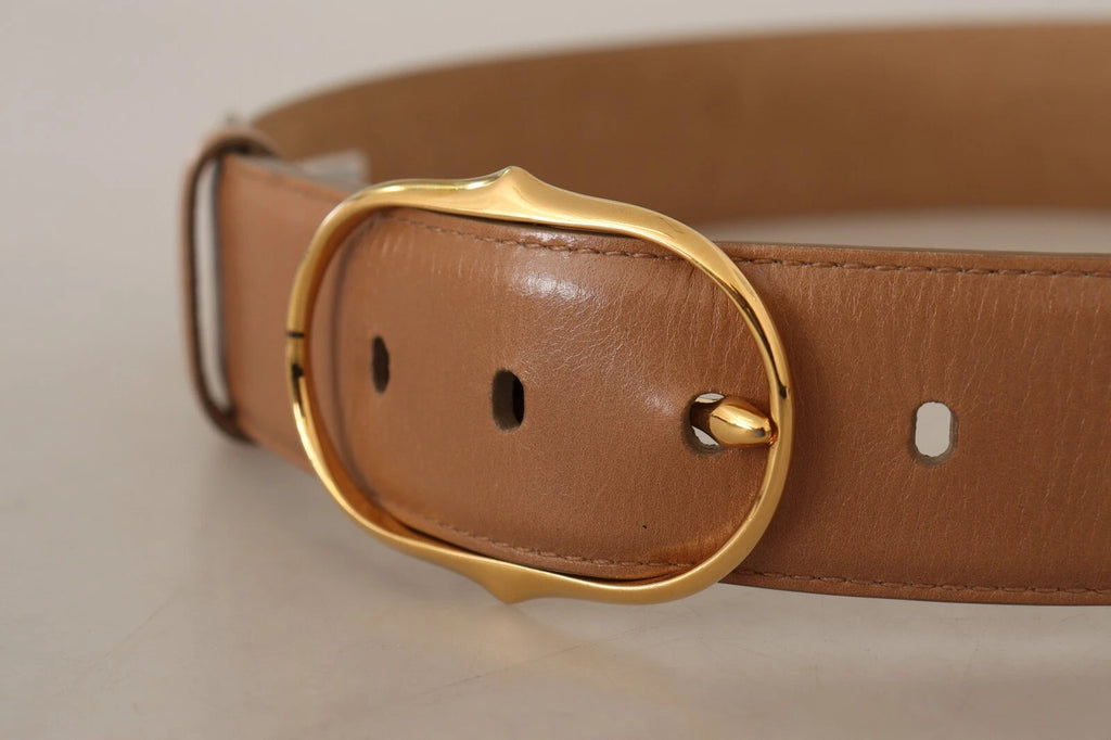 Costume National Brown Leather Belt with Oval Metal Buckle