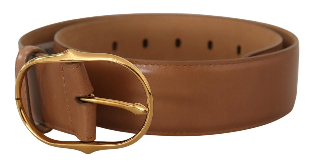 Costume National Brown Leather Belt with Oval Metal Buckle