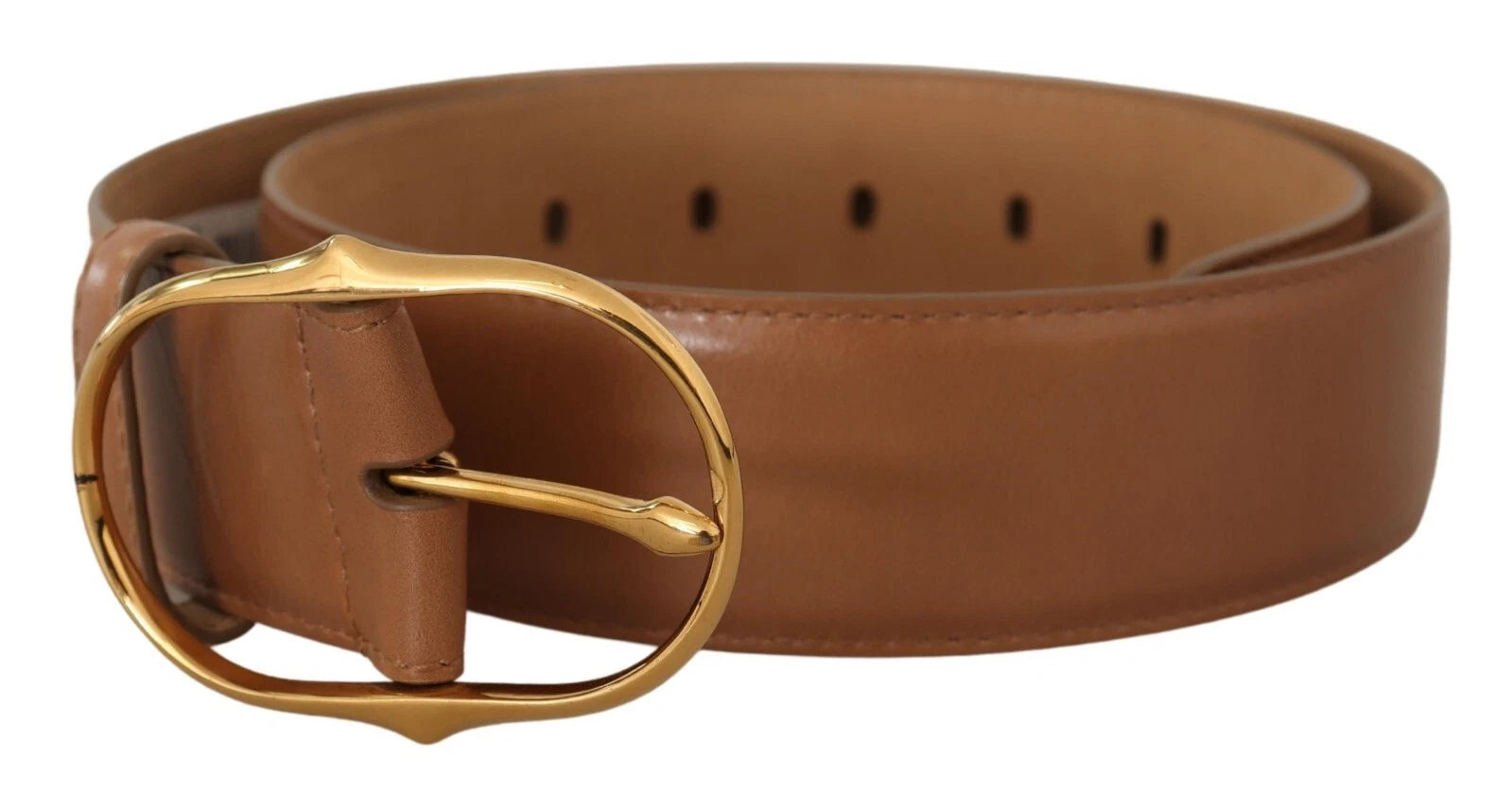 Costume National Brown Leather Belt with Oval Metal Buckle