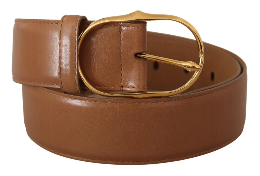 Costume National Brown Leather Belt with Oval Metal Buckle