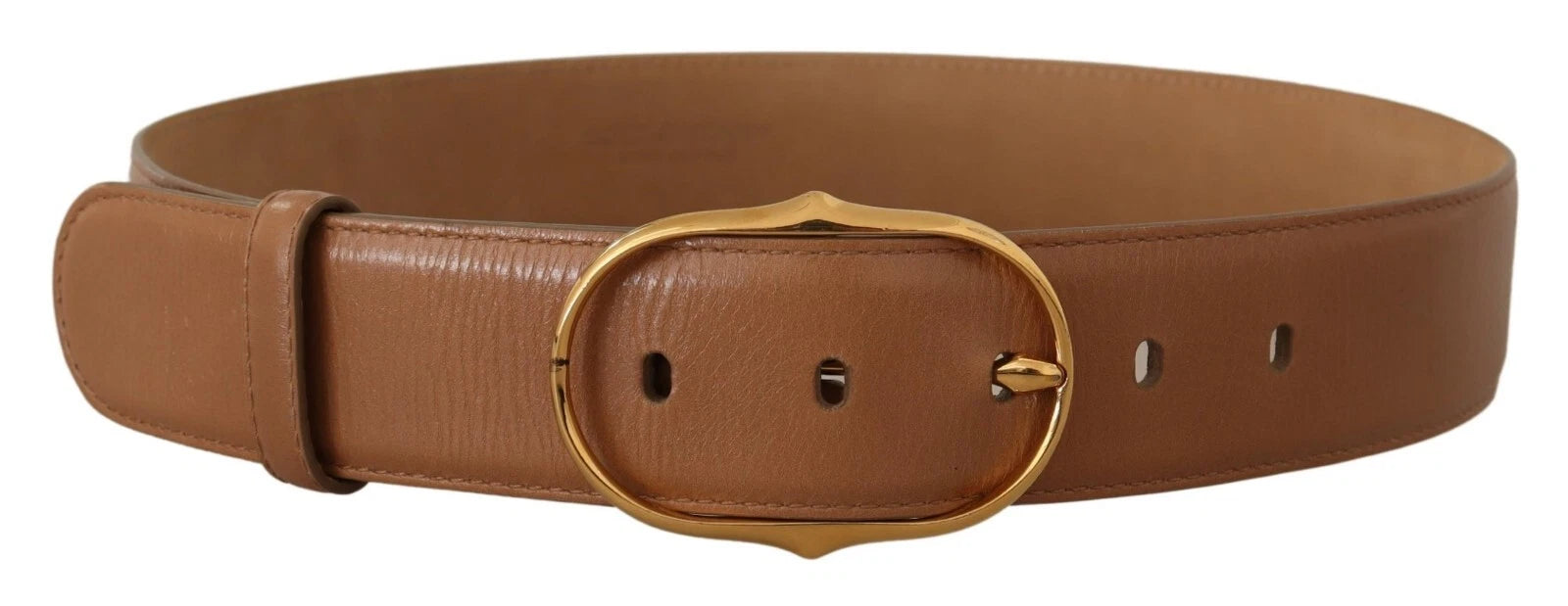 Costume National Brown Leather Belt with Oval Metal Buckle