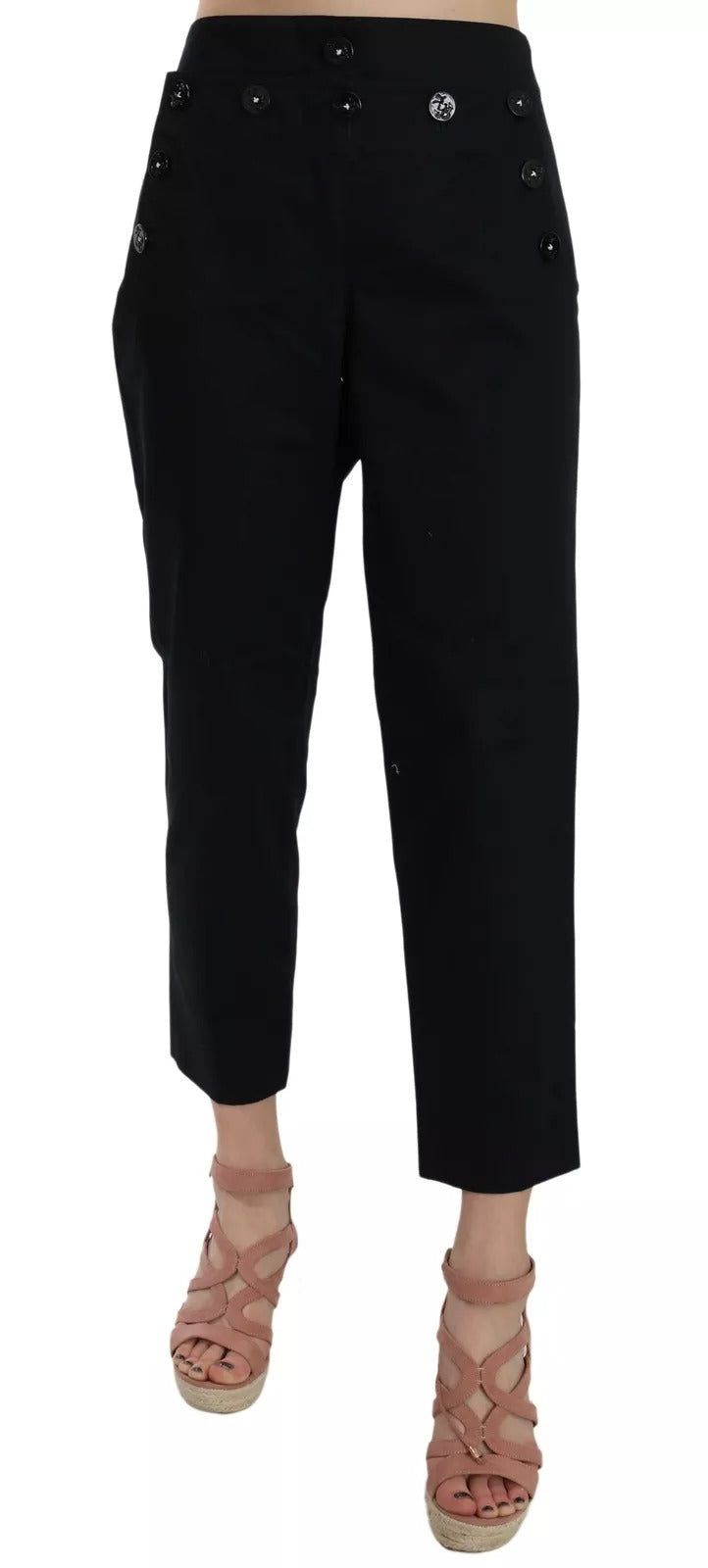 Dolce & Gabbana Schwarze verkürzte Hose mit verschönerten Knöpfen