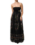 Dolce & Gabbana Black Floral Crystal Embellished Strapless Dress