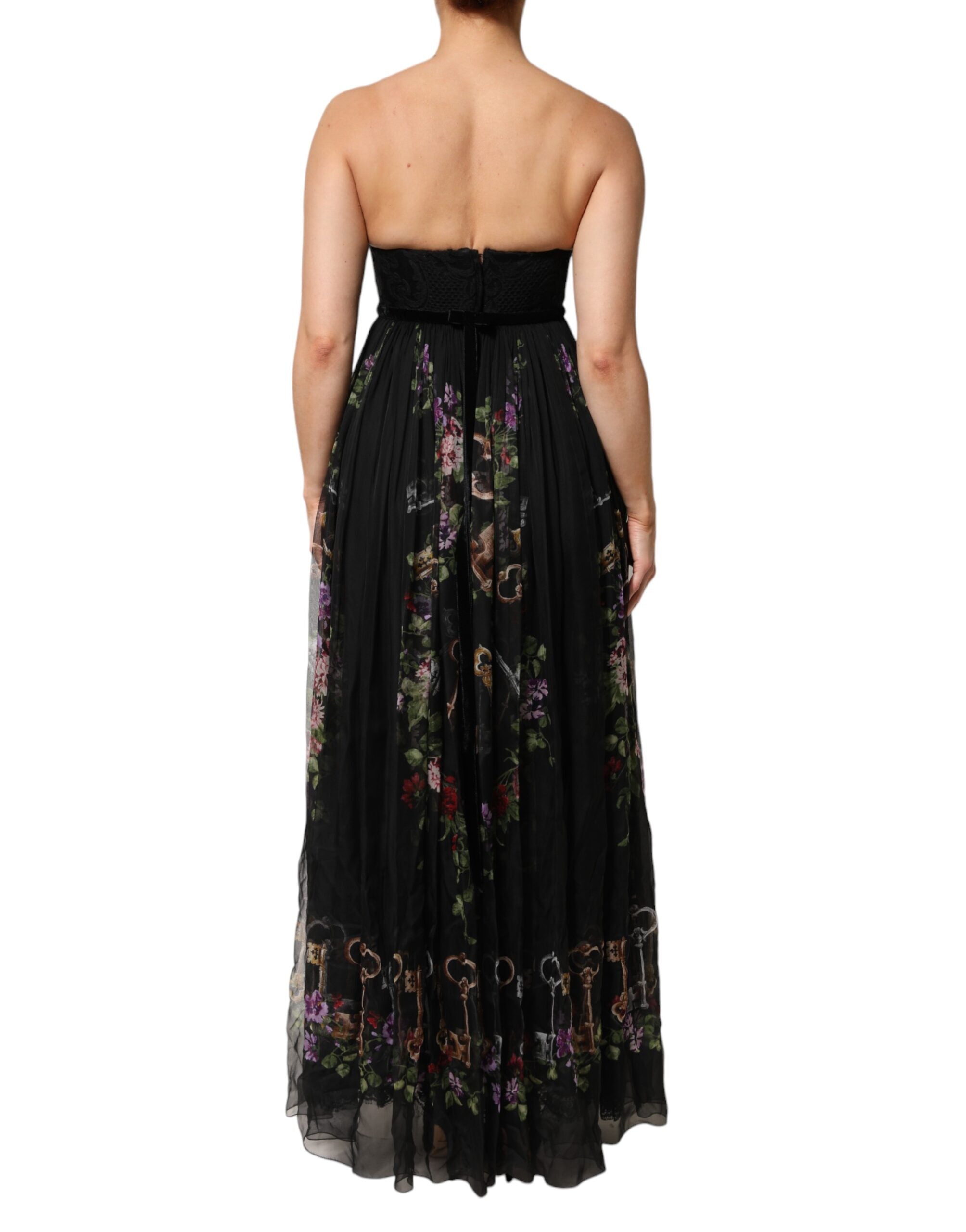 Dolce & Gabbana Black Floral Crystal Embellished Strapless Dress