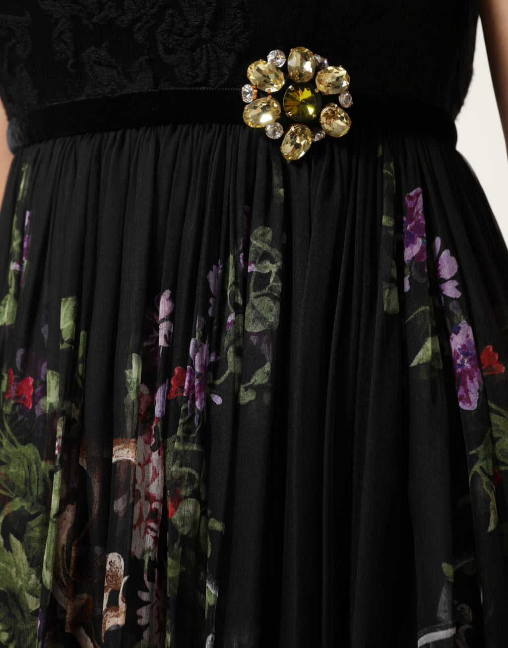 Dolce & Gabbana Black Floral Crystal Embellished Strapless Dress