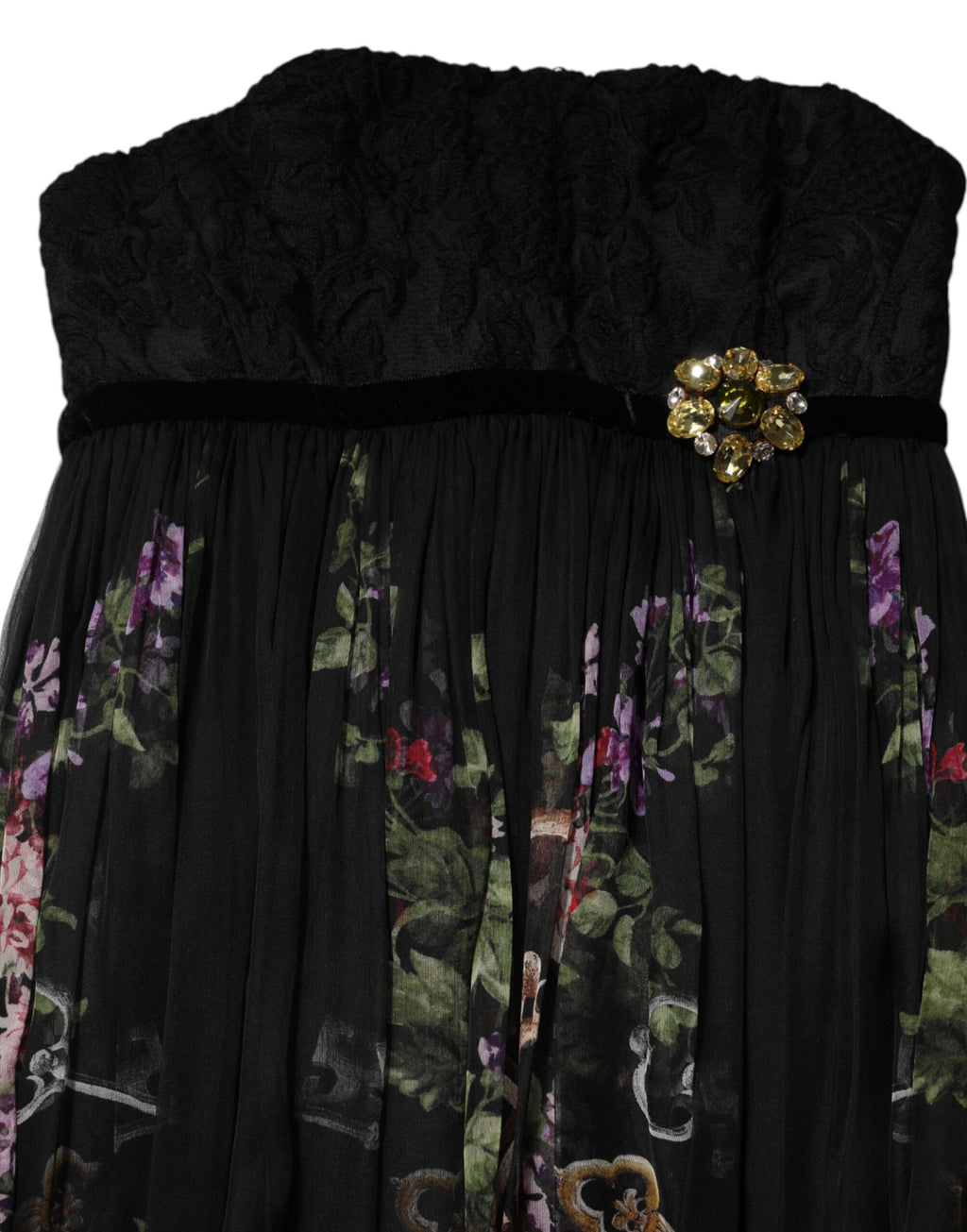 Dolce & Gabbana Black Floral Crystal Embellished Strapless Dress