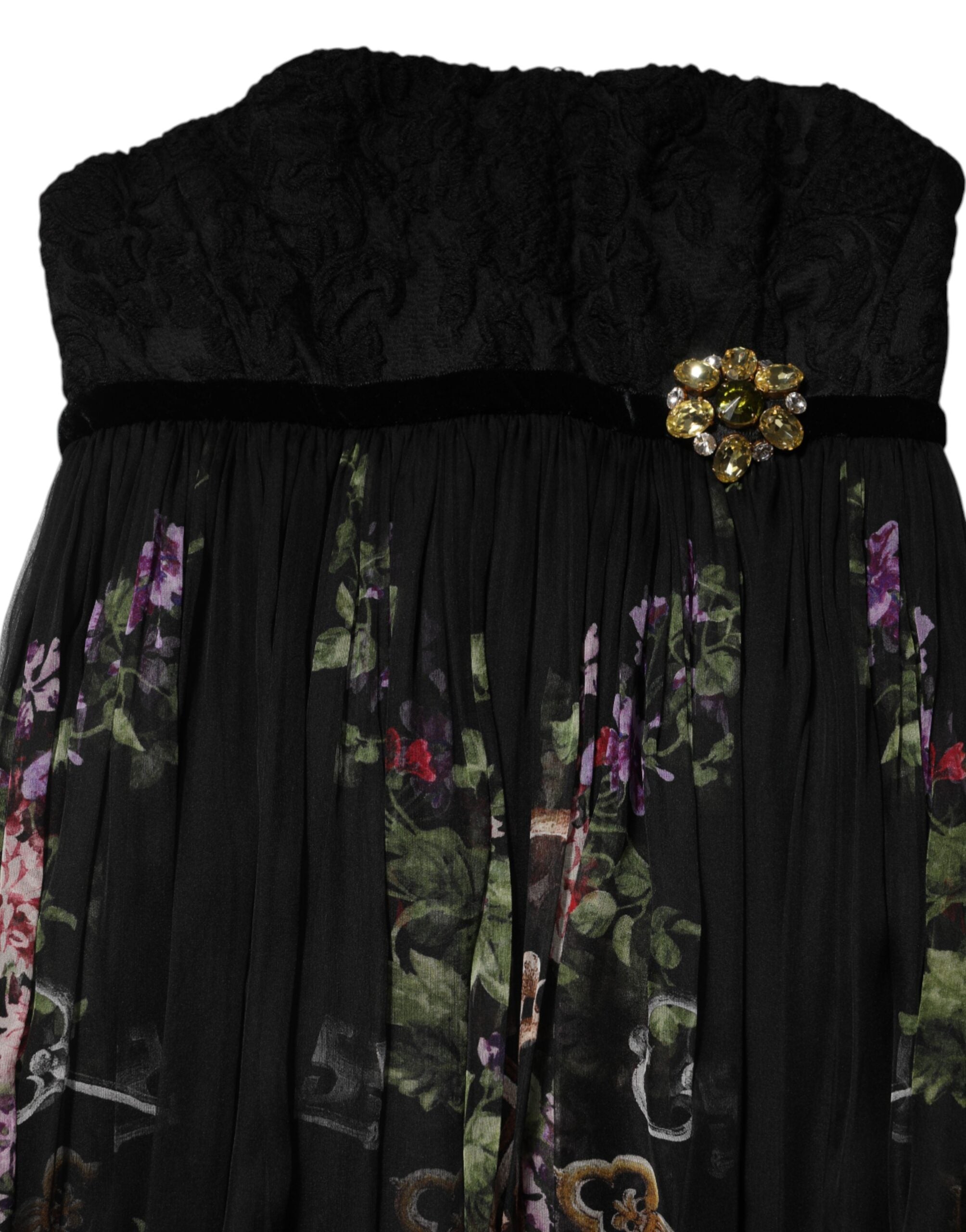 Dolce & Gabbana Black Floral Crystal Embellished Strapless Dress