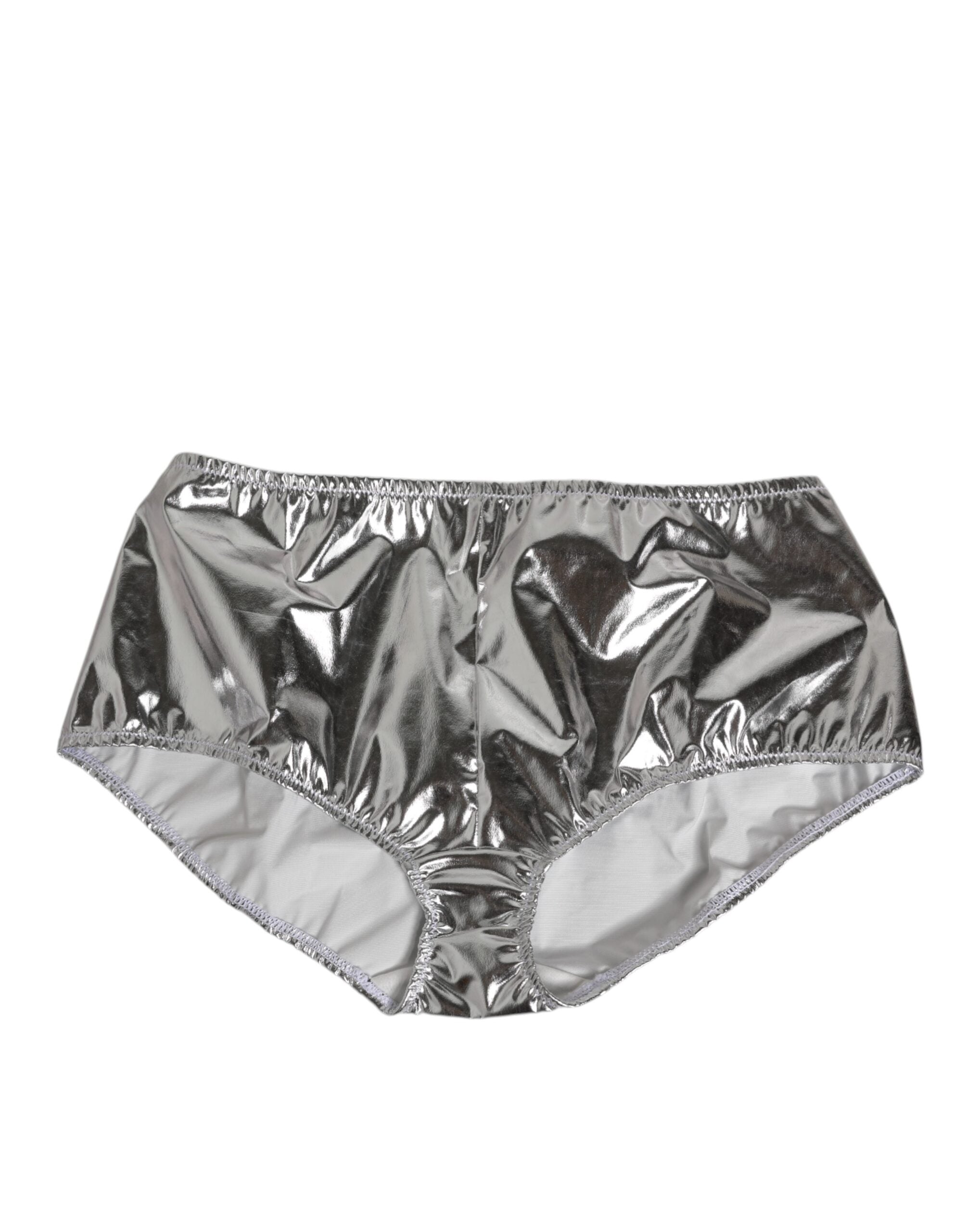 Dolce & Gabbana Silver Metallic High Waist Bikini Bottom Women's Underwear