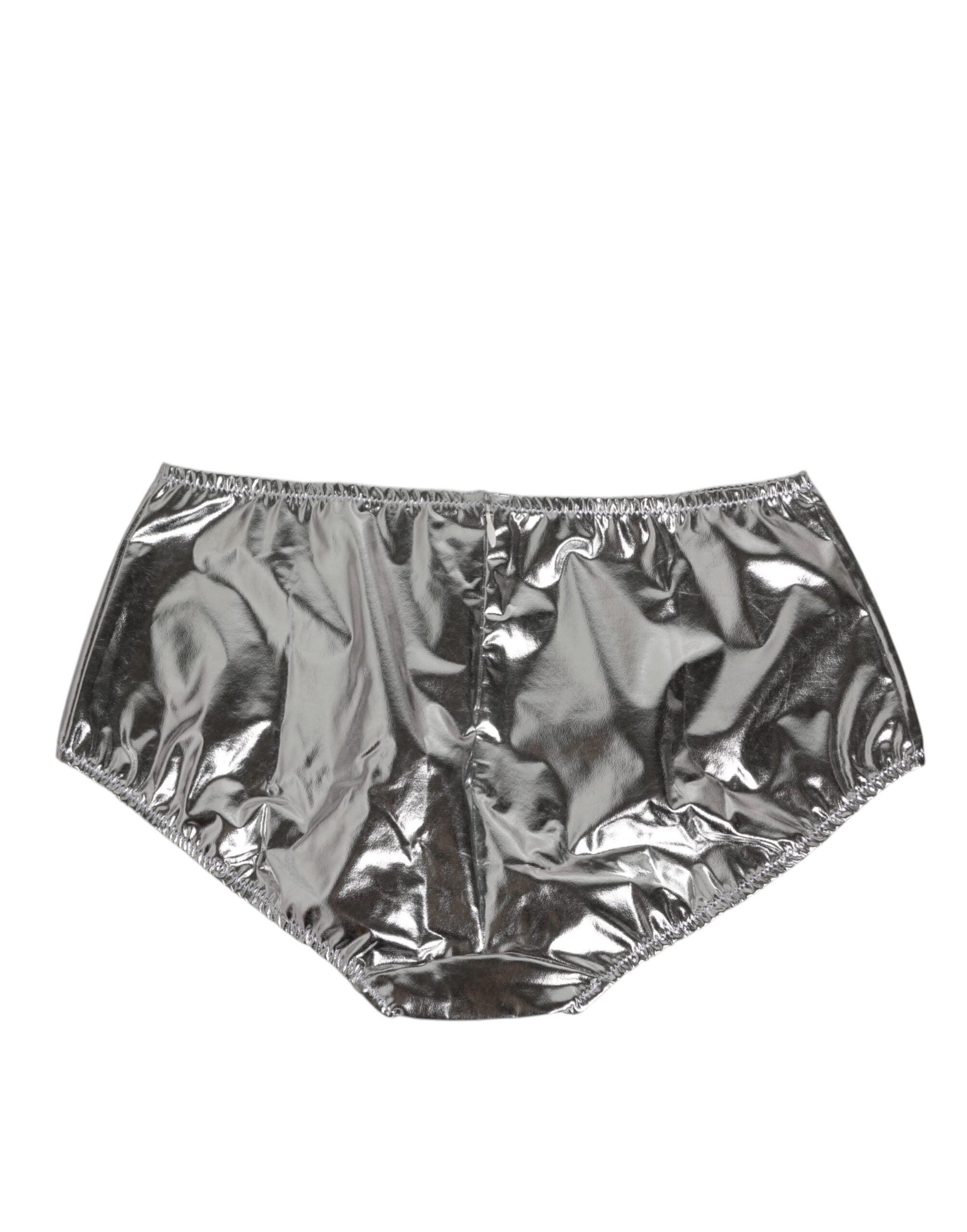 Dolce & Gabbana Silver Metallic High Waist Bikini Bottom Women's Underwear