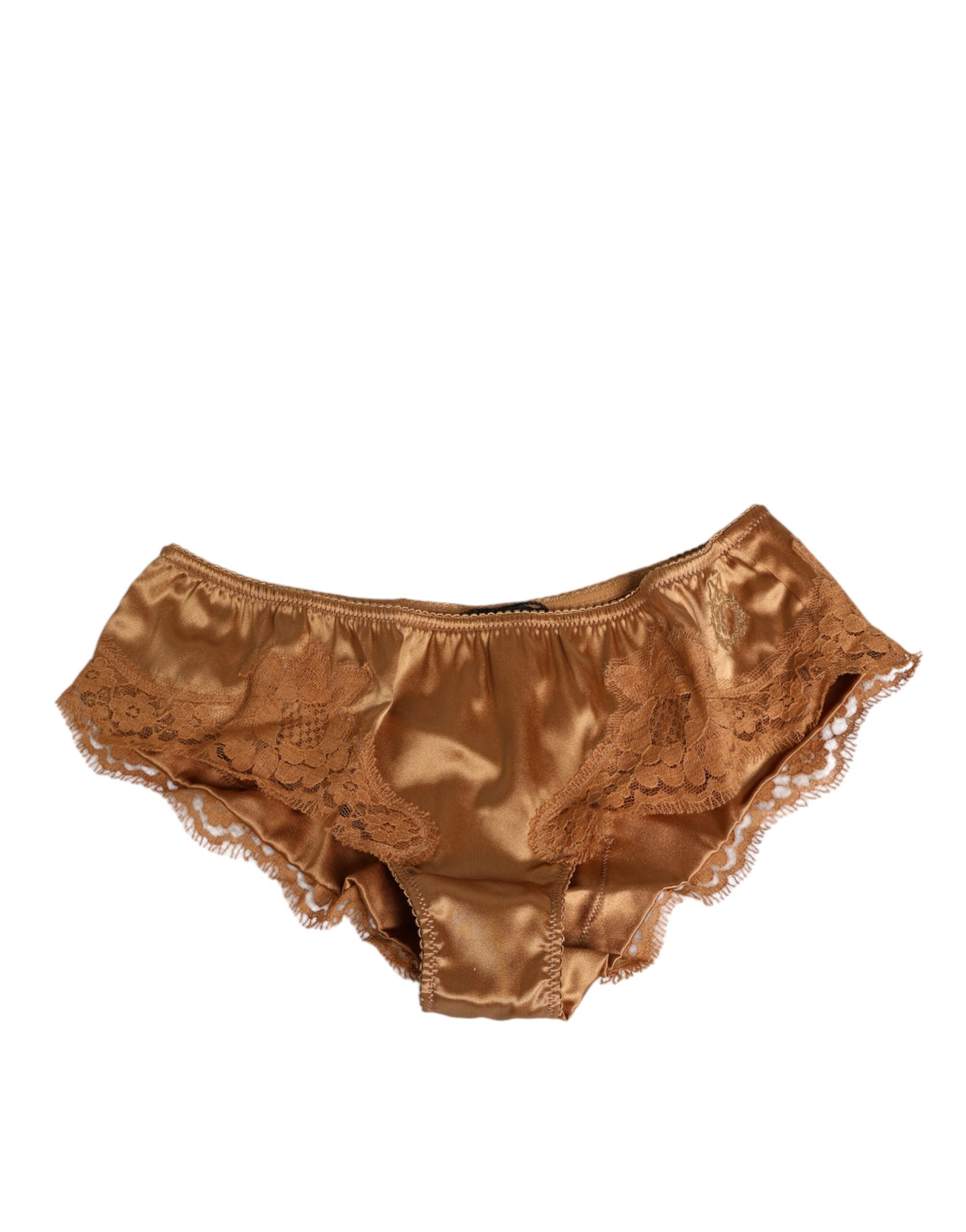 Dolce & Gabbana Brown Lace Silk Satin Slip Underwear