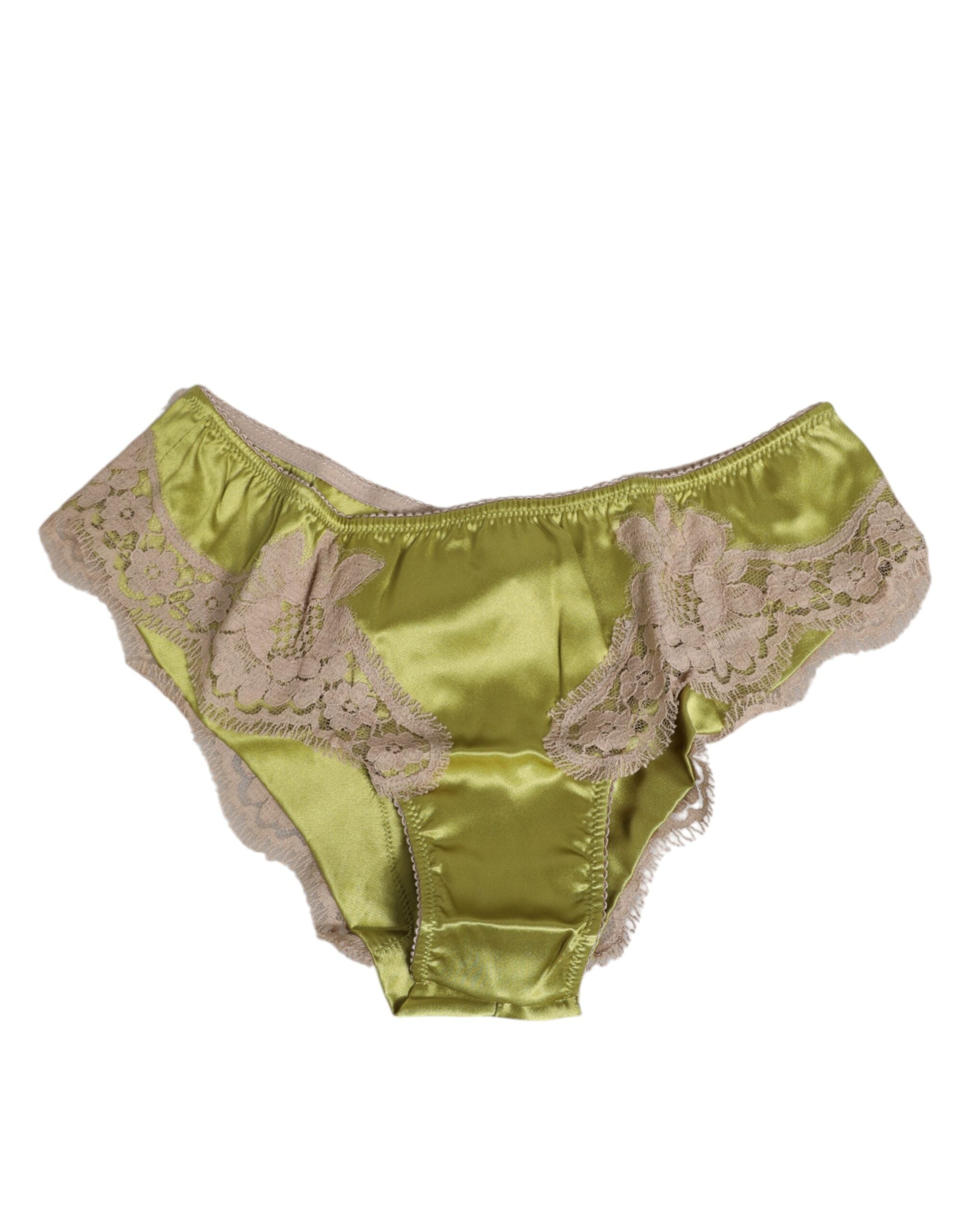 Dolce & Gabbana Green Silk Satin Lace Trim New Slip Lingerie
