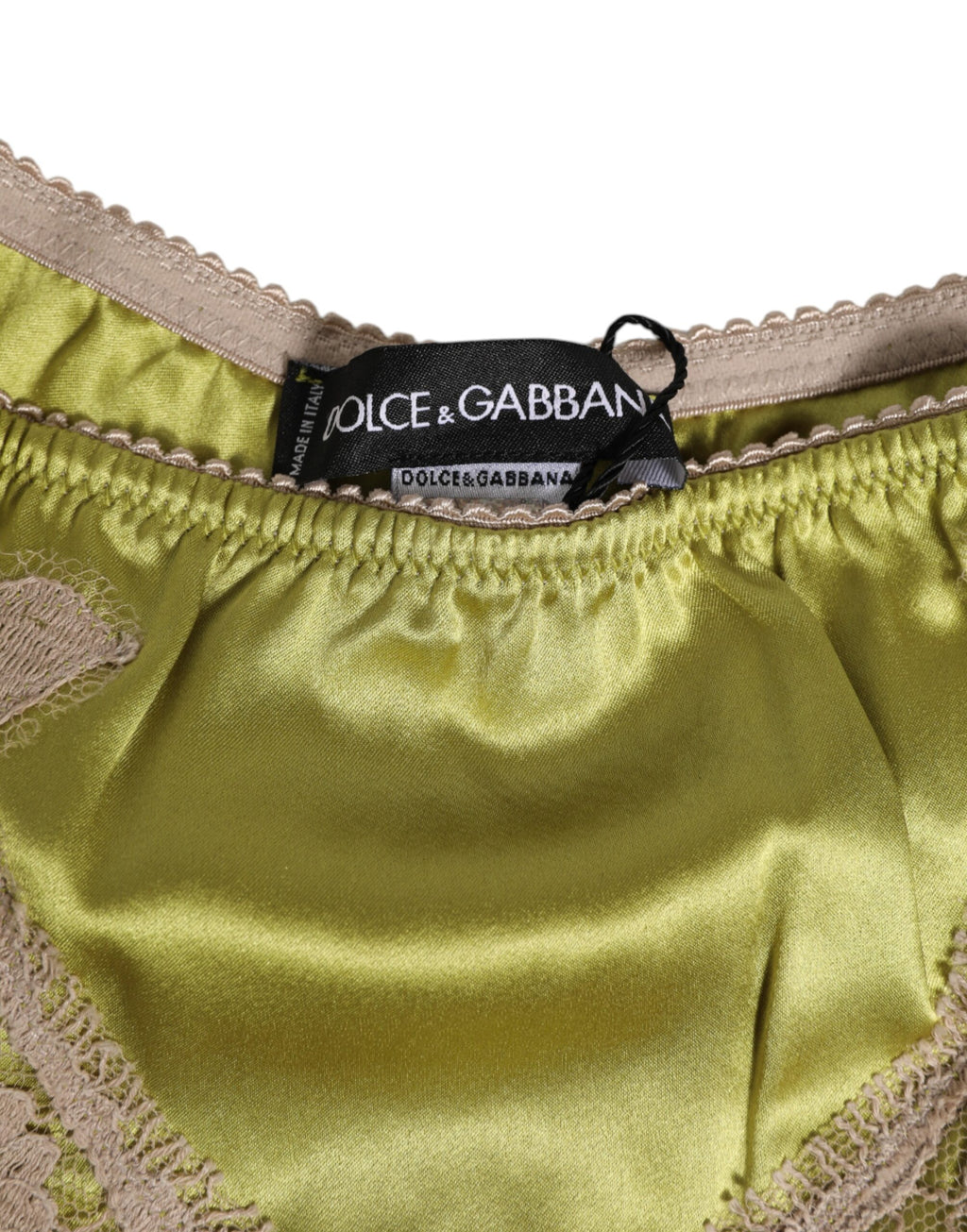 Dolce & Gabbana Green Silk Satin Lace Trim New Slip Lingerie