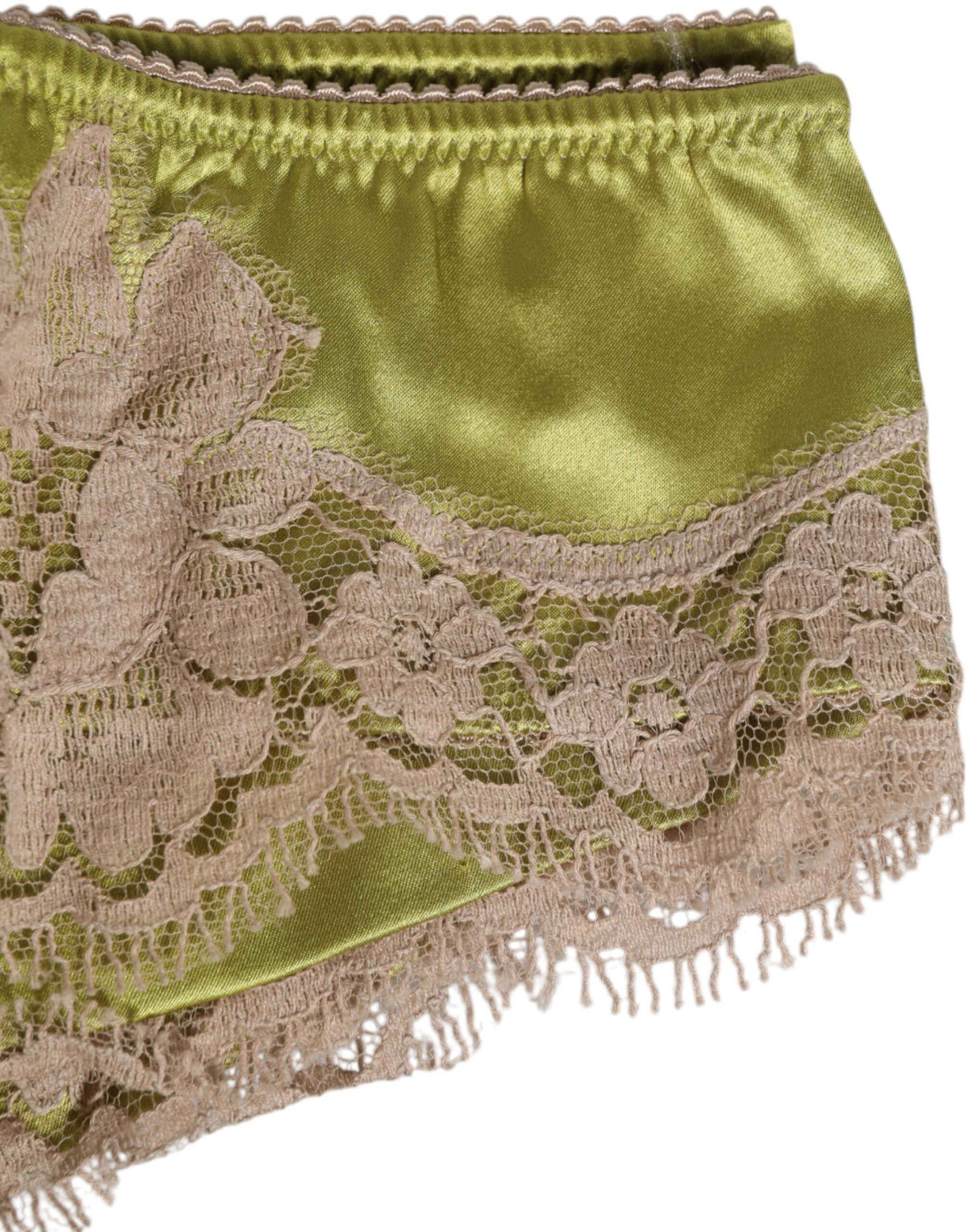 Dolce & Gabbana Green Silk Satin Lace Trim New Slip Lingerie