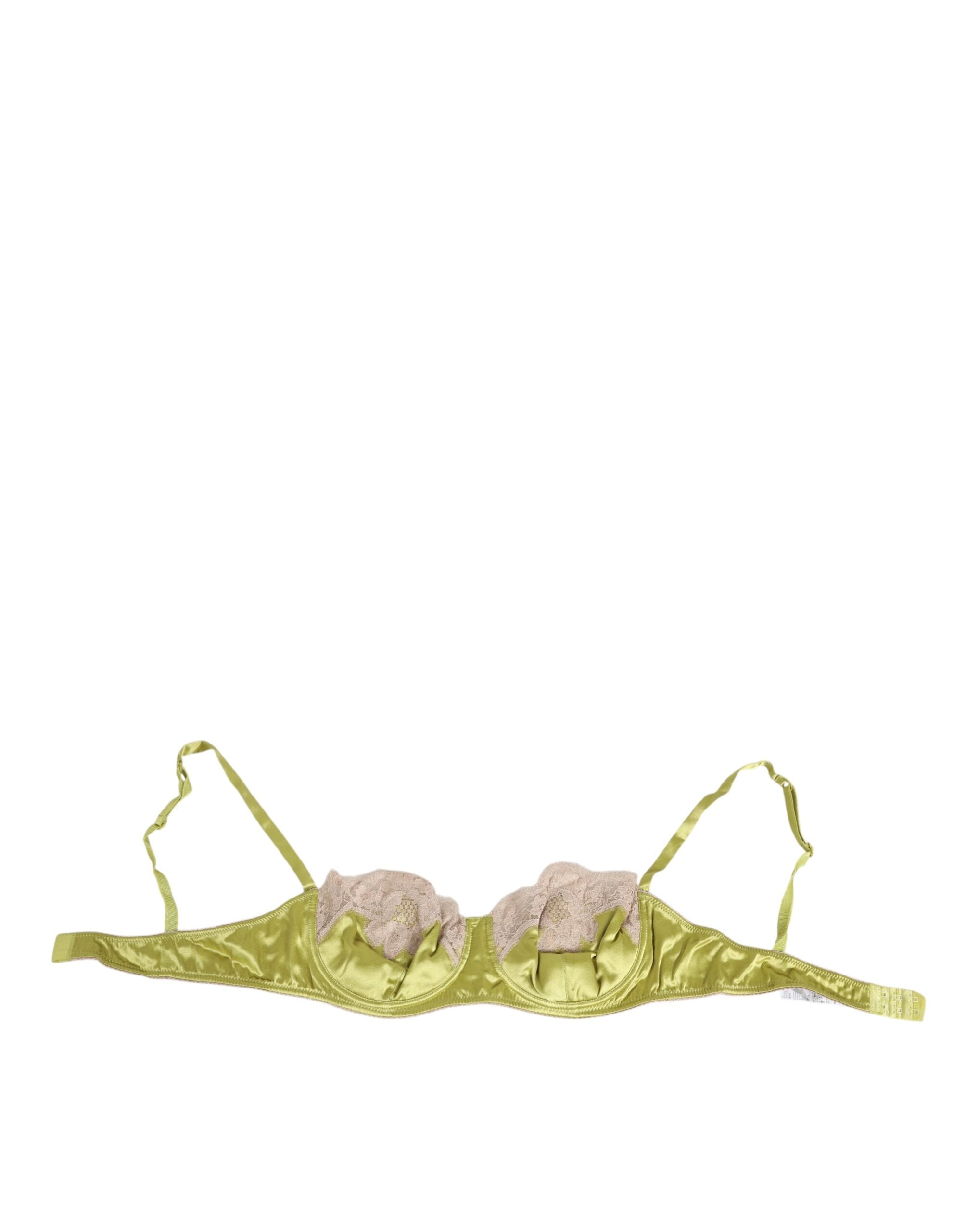 Dolce & Gabbana Lime Green Silk-Satin Lace Padded Balconette Underwear