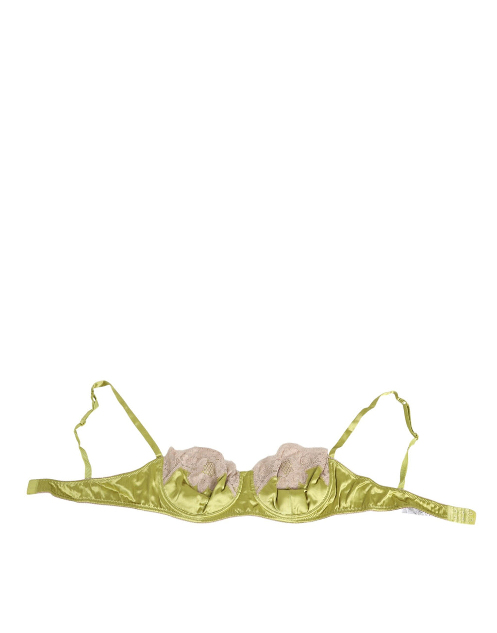 Dolce & Gabbana Lime Green Silk-Satin Lace Padded Balconette Underwear
