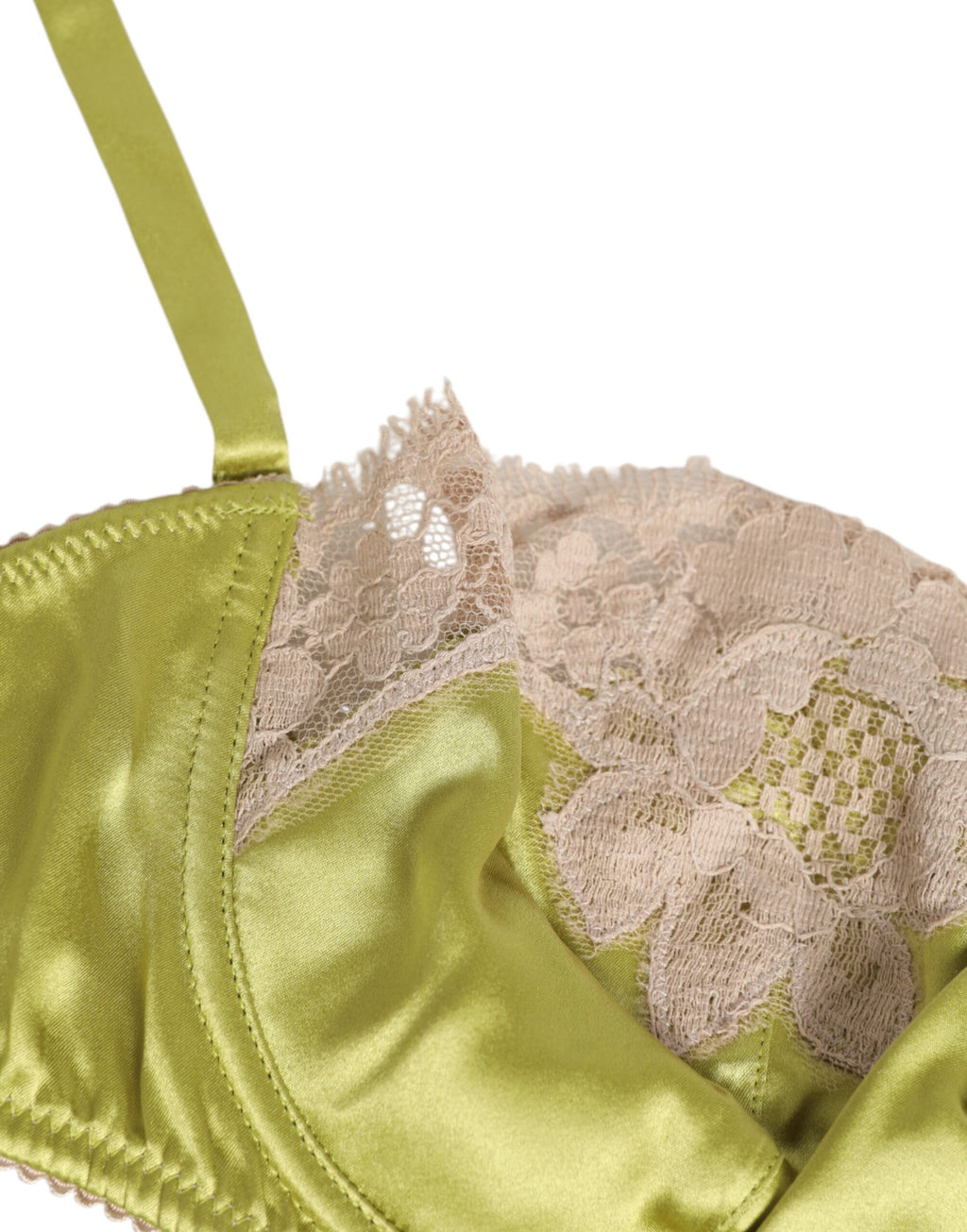 Dolce & Gabbana Lime Green Silk-Satin Lace Padded Balconette Underwear