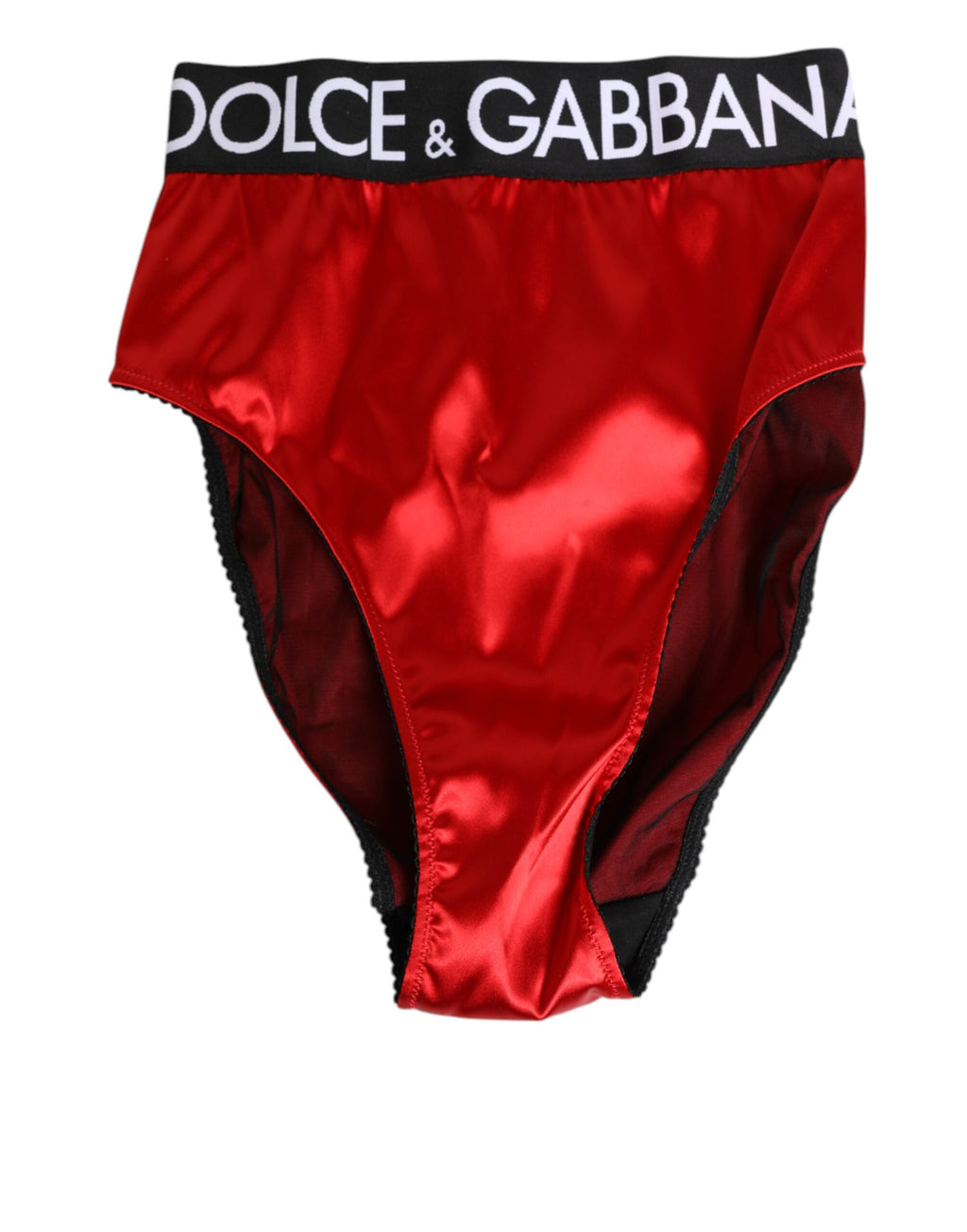 Dolce & Gabbana Red High-Waisted Logo Satin Briefs Women's Underwear