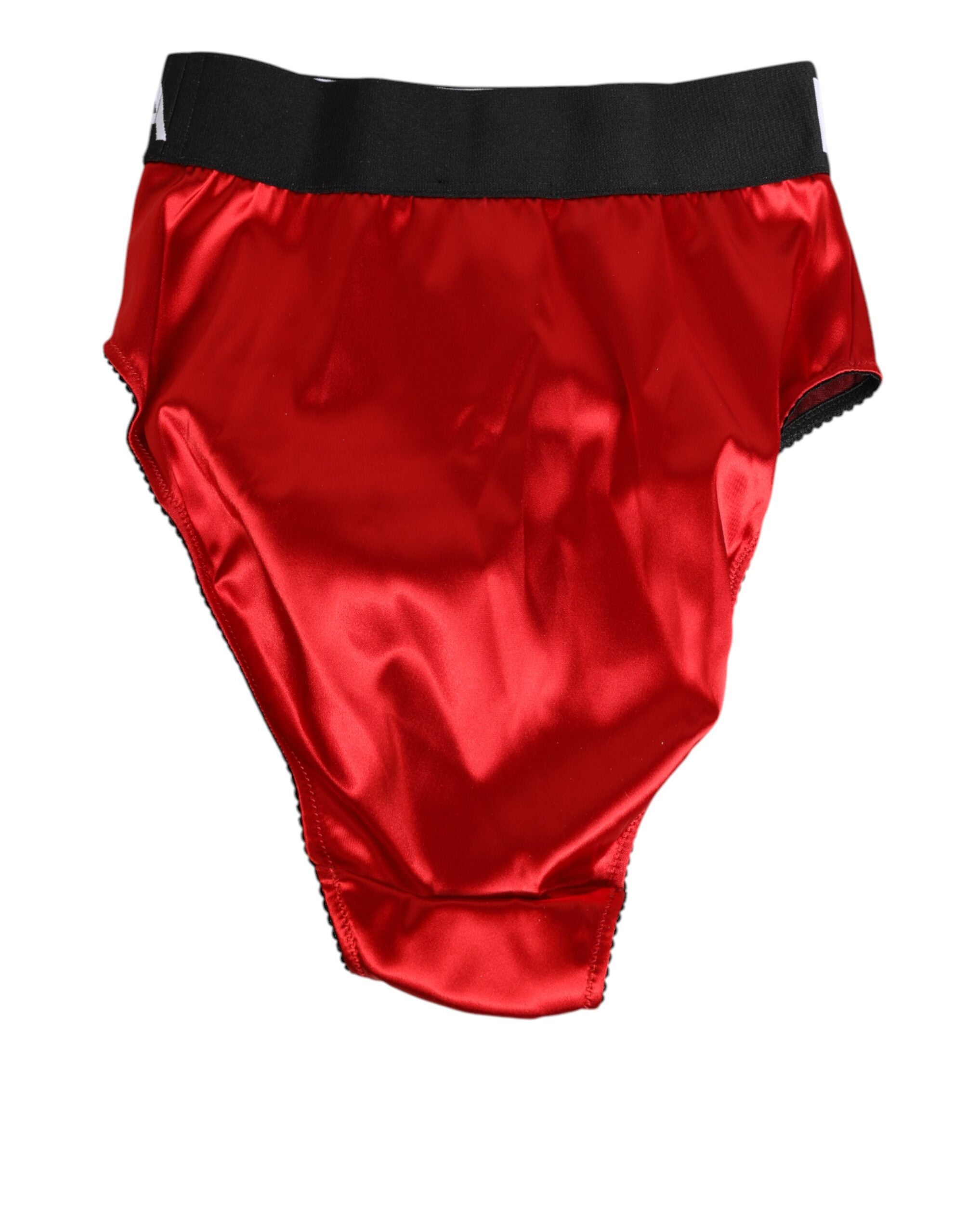 Dolce & Gabbana Red High-Waisted Logo Satin Briefs Women's Underwear