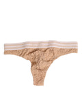 Dolce & Gabbana Beige Lace Logo Elastic Waist Thong Underwear