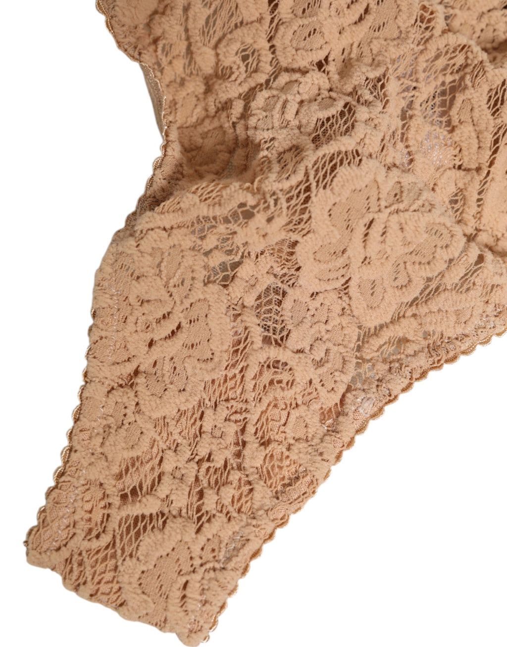 Dolce & Gabbana Beige Lace Logo Elastic Waist Thong Underwear