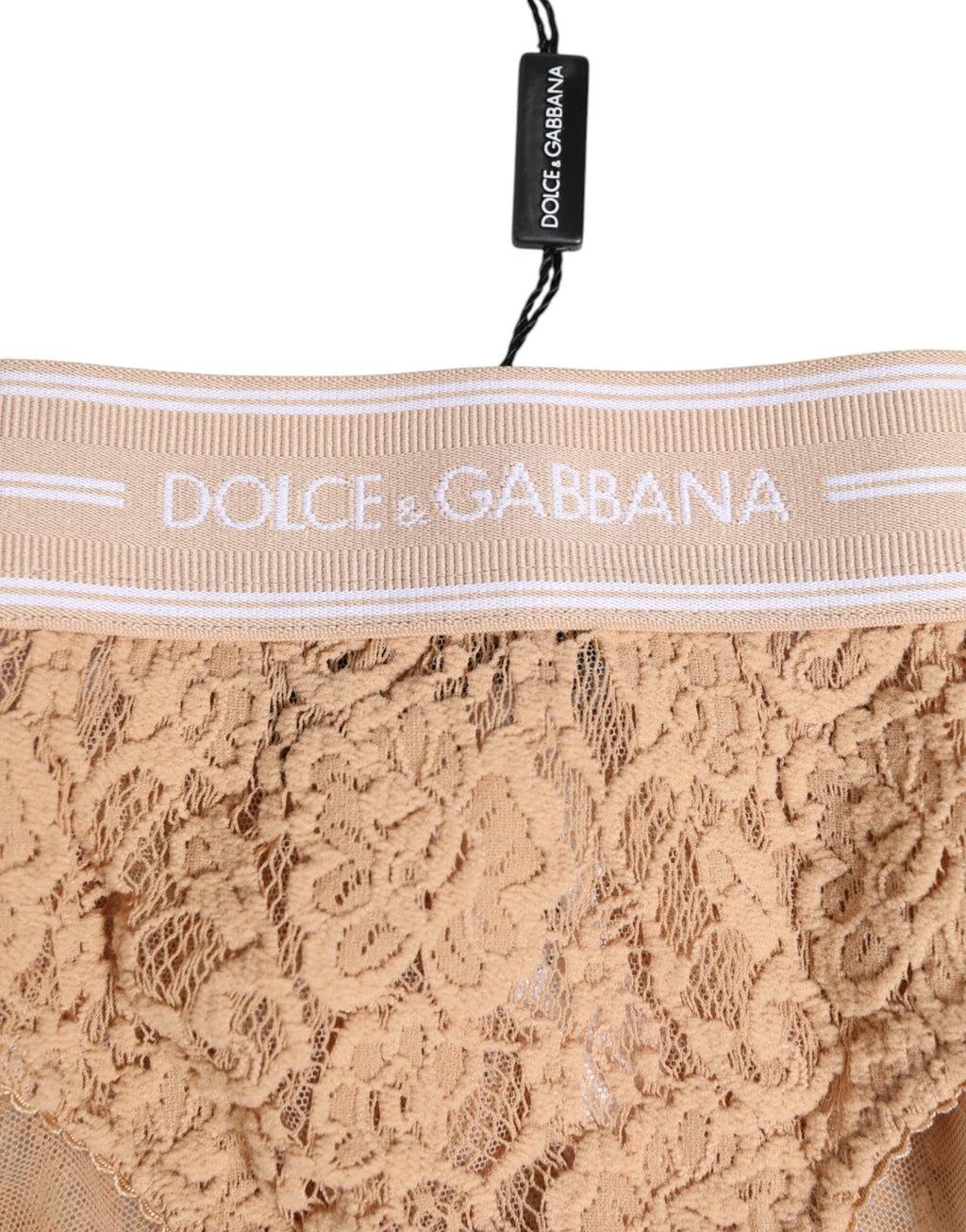 Dolce & Gabbana Beige Lace Brazilian Brief Logo Waistband Underwear