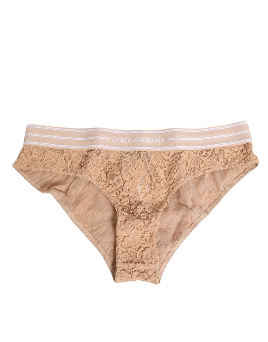 Dolce & Gabbana Beige Lace Brazilian Brief Logo Waistband Underwear