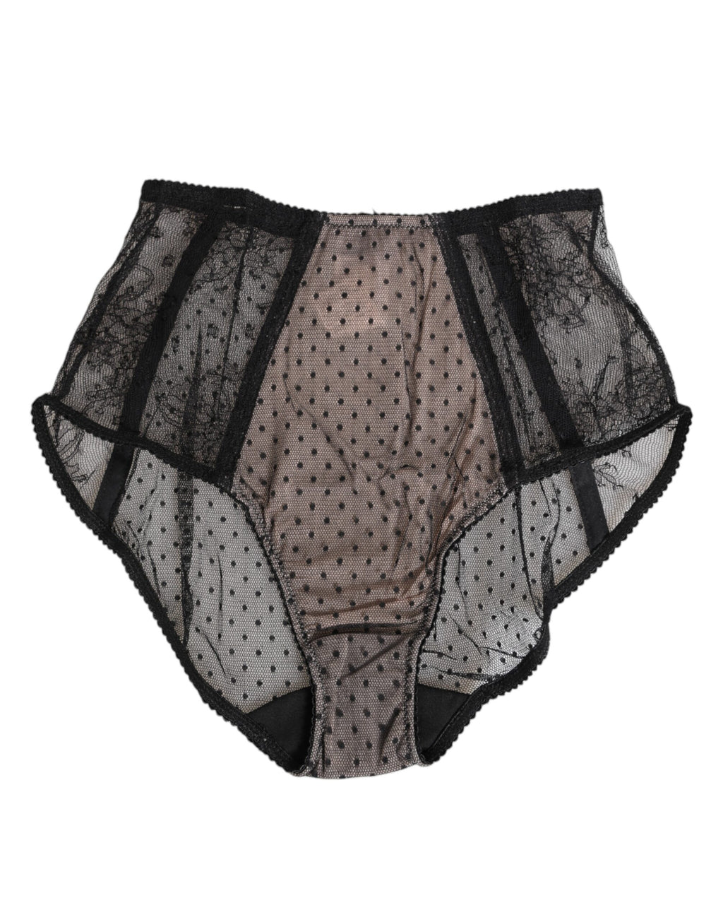 Dolce & Gabbana Schwarze transparente Tupfen-Spitzenunterwäsche mit hoher Taille