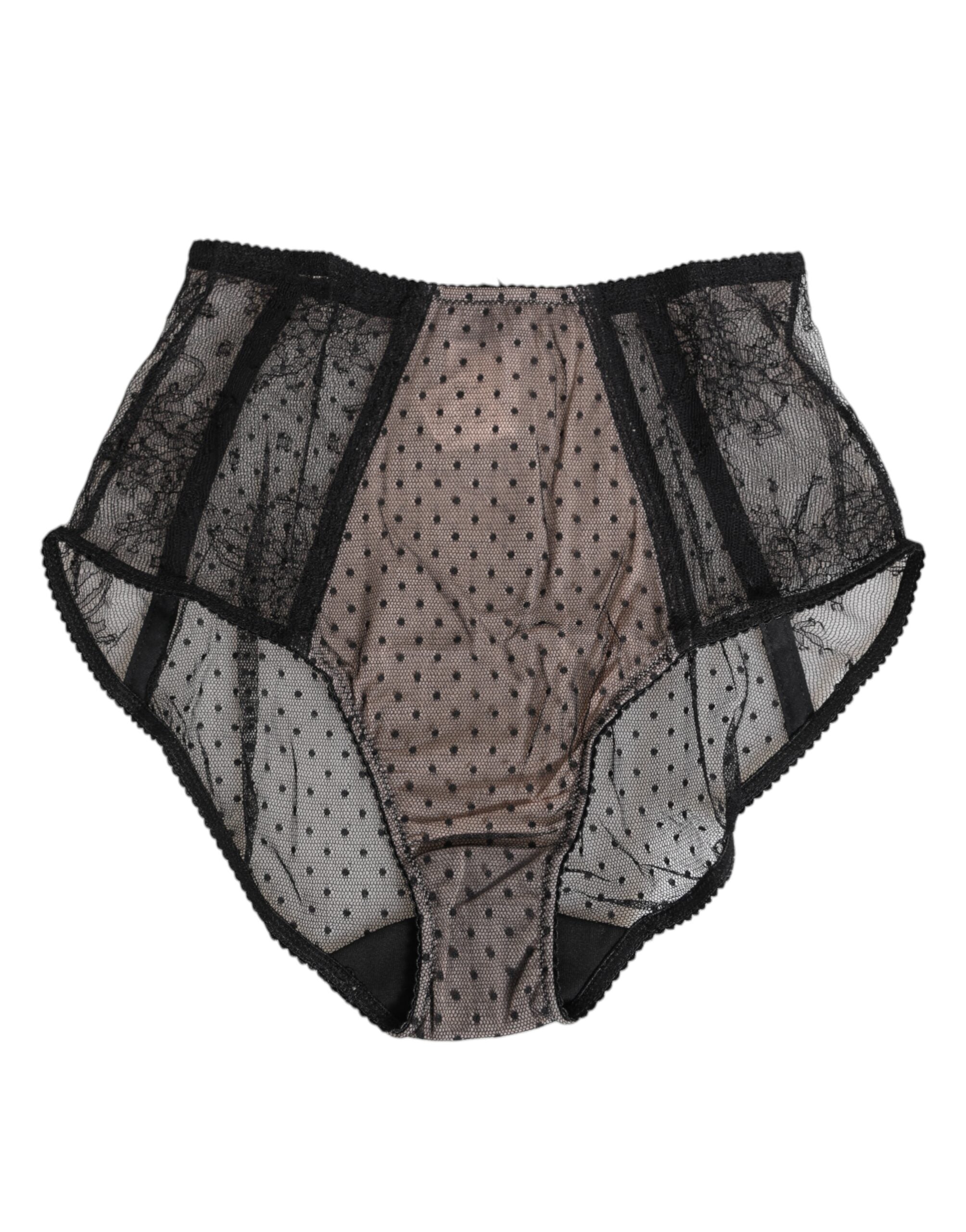 Dolce & Gabbana Schwarze transparente Tupfen-Spitzenunterwäsche mit hoher Taille