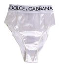 Dolce & Gabbana White High-Waist Logo Satin Slip Women's Underwear